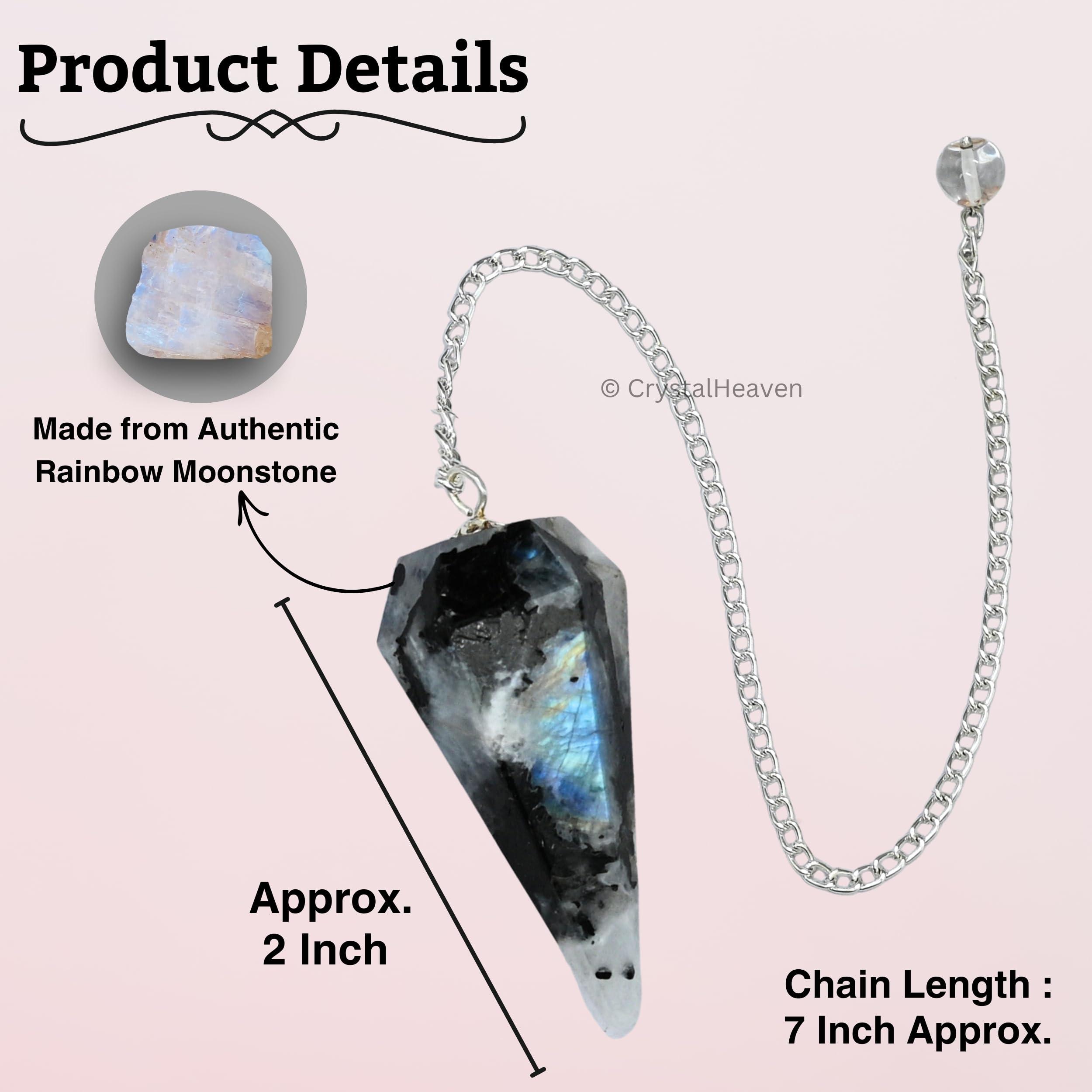 Crystal Heaven Rainbow Moonstone Pendulum Dowsing Tool - Natural Crystal Pendulum for Spiritual Guidance - Premium Dowser Pendulum for Accurate Divination and Energy Healing - Perfect for Energy Healing and Chakra Balancing - Handcrafted with Precision and Elegance