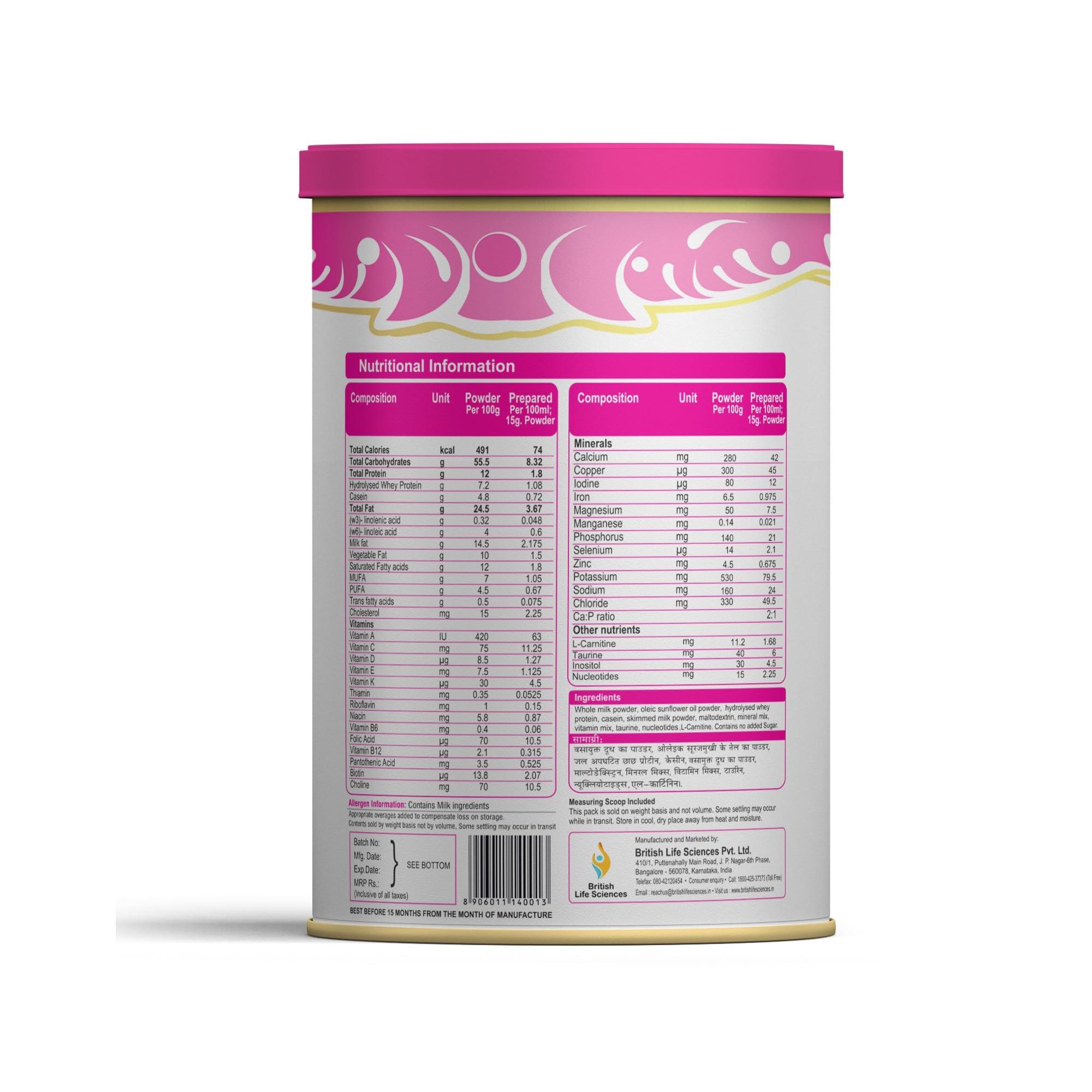 BRITISH LIFE SCIENCES PVT LTD ; Nutrition For A He BRITISH LIFE SCIENCES MMS - Infant Formula for 0-6 Months Old | Stage 1 Essential Infant Milk Formula for Overall Development for Babies/Toddlers | Nutritious Milk Drink Powder for Infants, 400 g