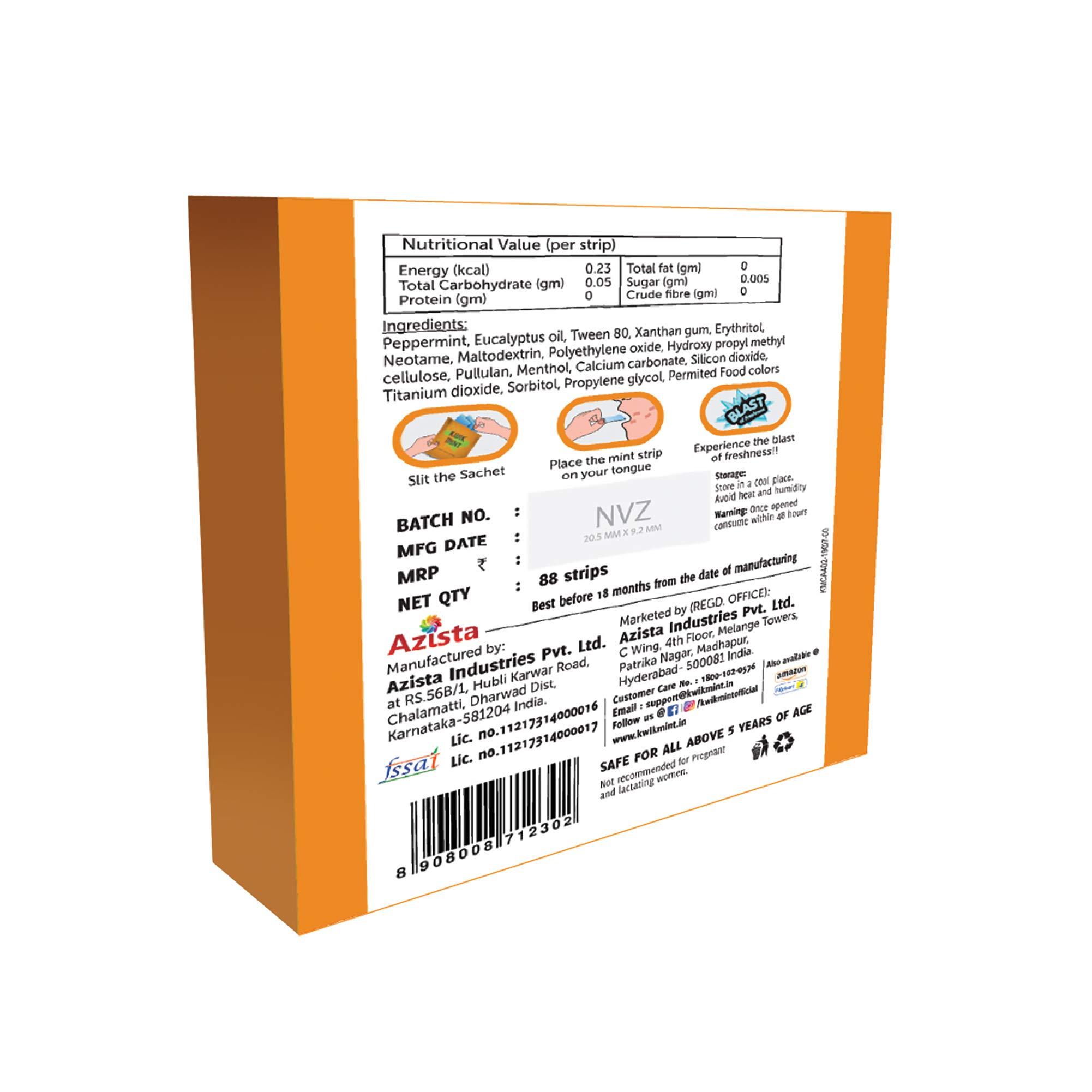 Kwik Mint Kwikmint Premium Strong, Instant mouth freshener dissolving strips for oral care  Pack of 4 (352 Strips)