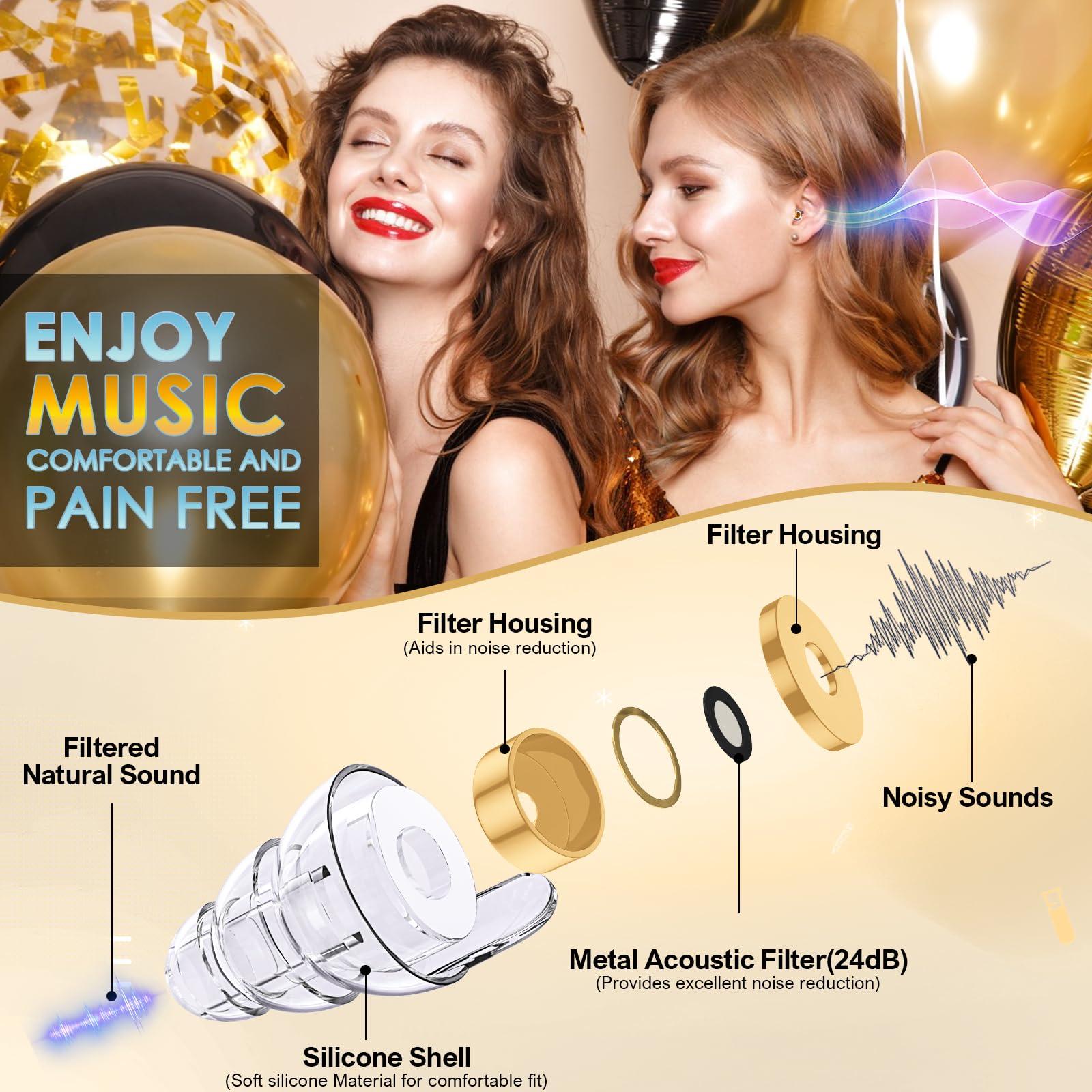 Hineriaeo Hineriaeo High Fidelity Concert Ear Plugs For Concerts,Silicone Hearing Protection Earplugs,24Db Noise Reduction Music Ear Plugs For Musicians,Festival,Dj\'s,Nightclub,Drummers,Raves Party(2 Pairs)