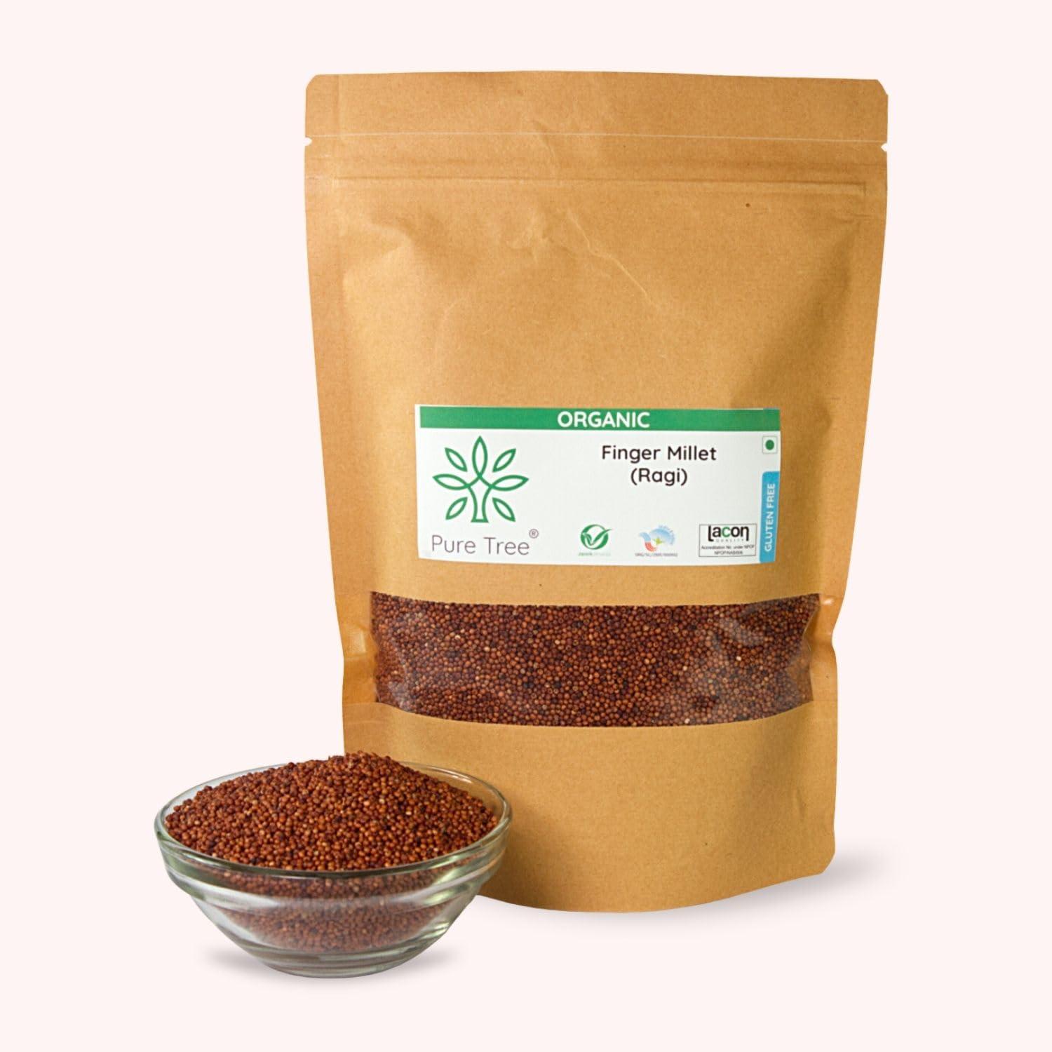 Pure Tree Pure Tree Certified Organic Ragi Whole | 900 g | Finger Millet | Nachni | Nagli | Ragi Millet Gluten-Free | Bavto | Red Finger Millet | Ragi Whole Grain
