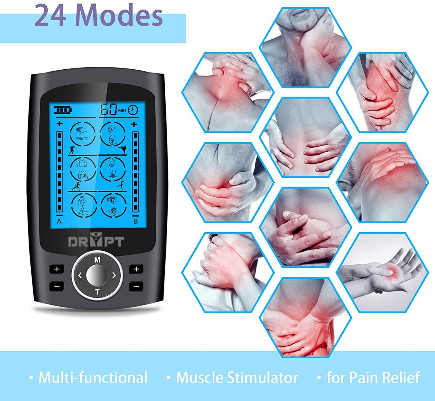 DR PT DR PT Smart Muscle Massager Dual Channel TENS EMS Unit for Pain Relief Therapy, Electronic Pulse Massager 10 Pads, Dust-Proof Drawstring Storage Box,Fastening Cable Ties, Battery Powered, Black