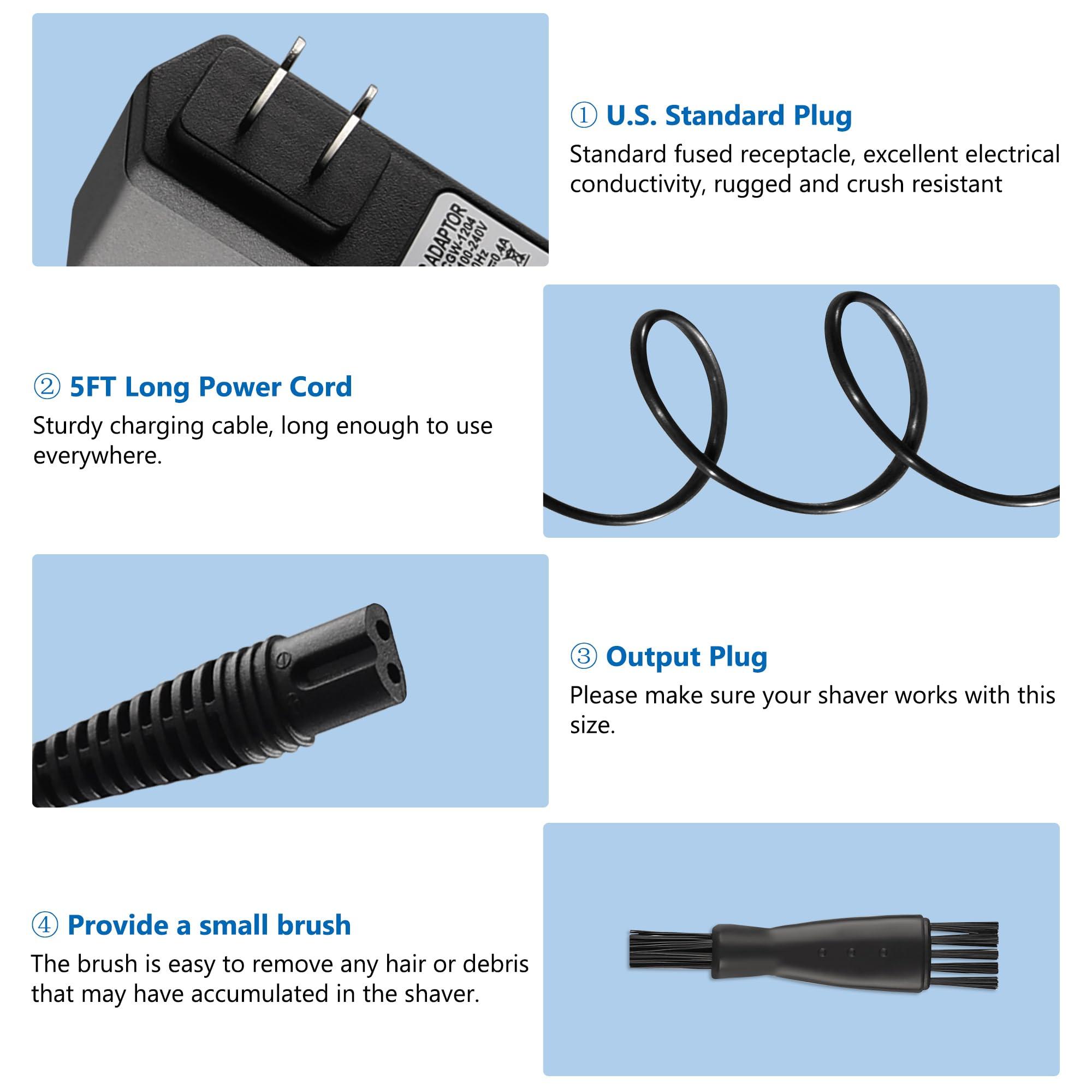 FNKTQL FNKTQL 12V Charger for Braun Shaver 9 8 7 6 5 3 1 XT5 Series, Power Cord for Braun S3 S6 S7 S8 S5 S9 S1 Electric Razor 3040s 340s 9385cc 370 720 760cc 790cc 720s-4 7865cc 9090cc 9330s 5018s (5Ft)