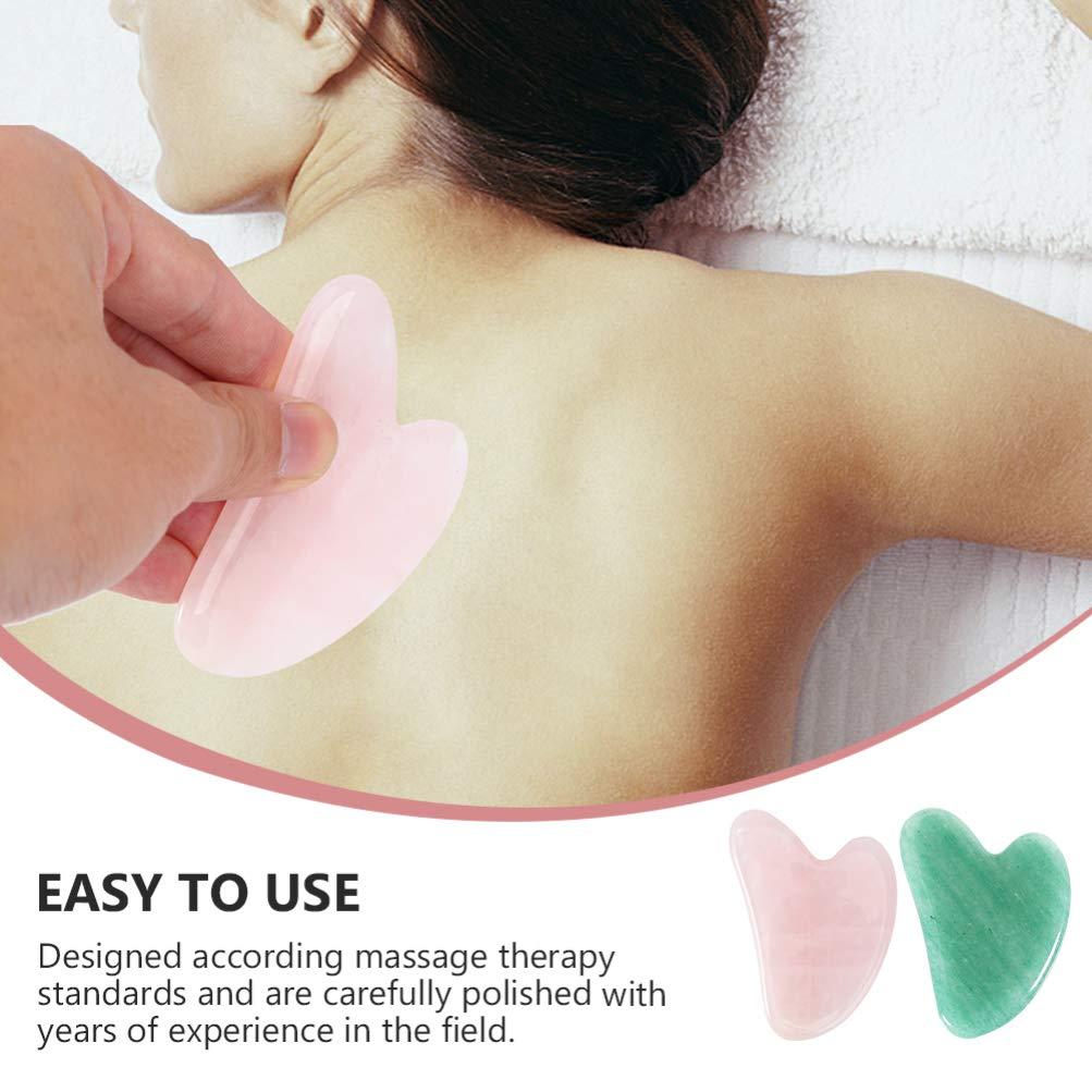 HEALLILY HEALLILY 2Pcs Guasha Massage Plate Natural Jade Stone Scraping Tool for SPA Therapy Acupuncture Trigger Point (Pink and Green)