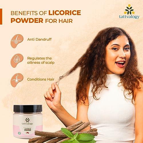 Tattvalogy Tattvalogy Licorice Root Powder | Mulethi Powder | Yashtimadhu | Glycyrrhiza glabra | 100% Pure & Natural | Facial Mask | For Hair and Skin Care | Defence From Acne & Pimples | In Glass Jar - 100 GM