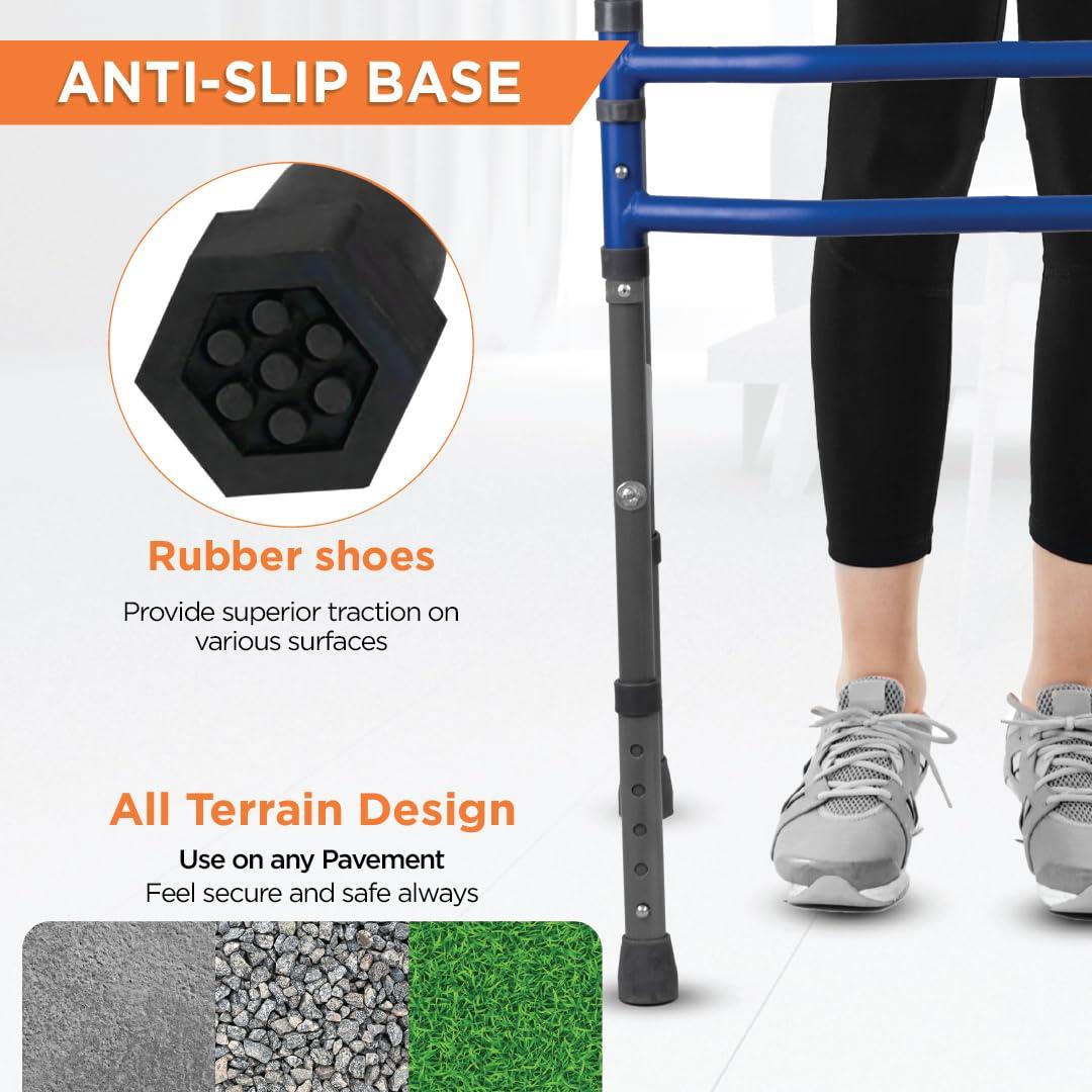 Vissco Vissco Medipedic Walker Plain With Double Bar,Walker for Elderly & Physically Challenged,Foldable, Light Weight & Height Adjustable, Made with Premium Grade Rubber Shoes & PVC Grip -Universal(Grey)