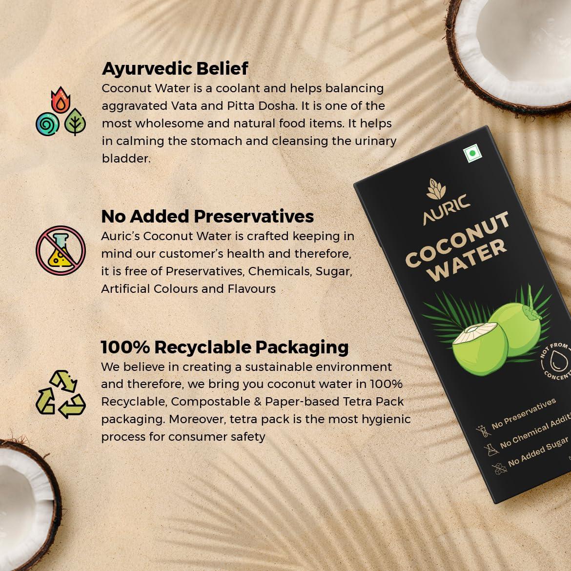 Auric Auric Tender Coconut Water Energy Drink - No Added Sugar | Not from Concentrate | Natural Energizer | Direct from Tamil Nadu | Safe Hygienic Packaging (Pack of 27))