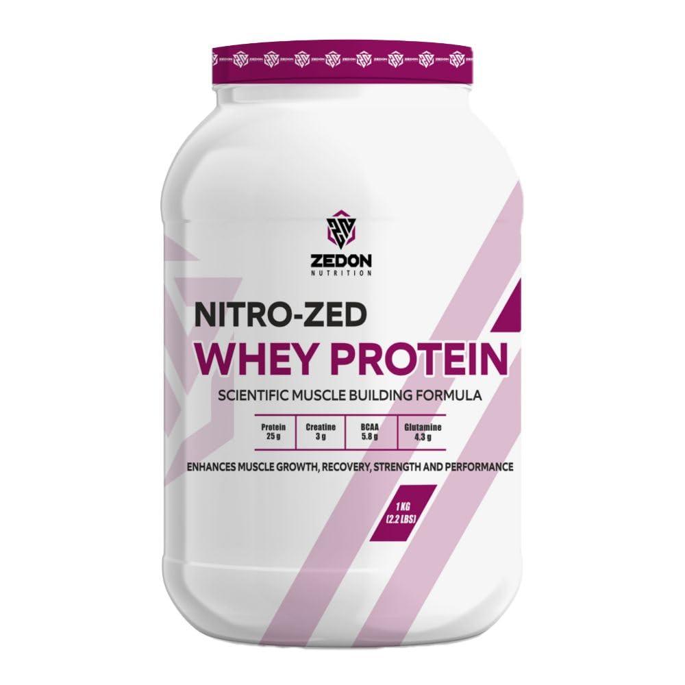 Zedon Nutrition Zedon Nutrition Nitro-Zed Whey Protein Powder, Whey Isolate & Concentrate 25g Protein, 5.8g BCAA | Muscle Gain, Strength, Recovery for Men & Women | Veg (Chocolate, 1 KG)