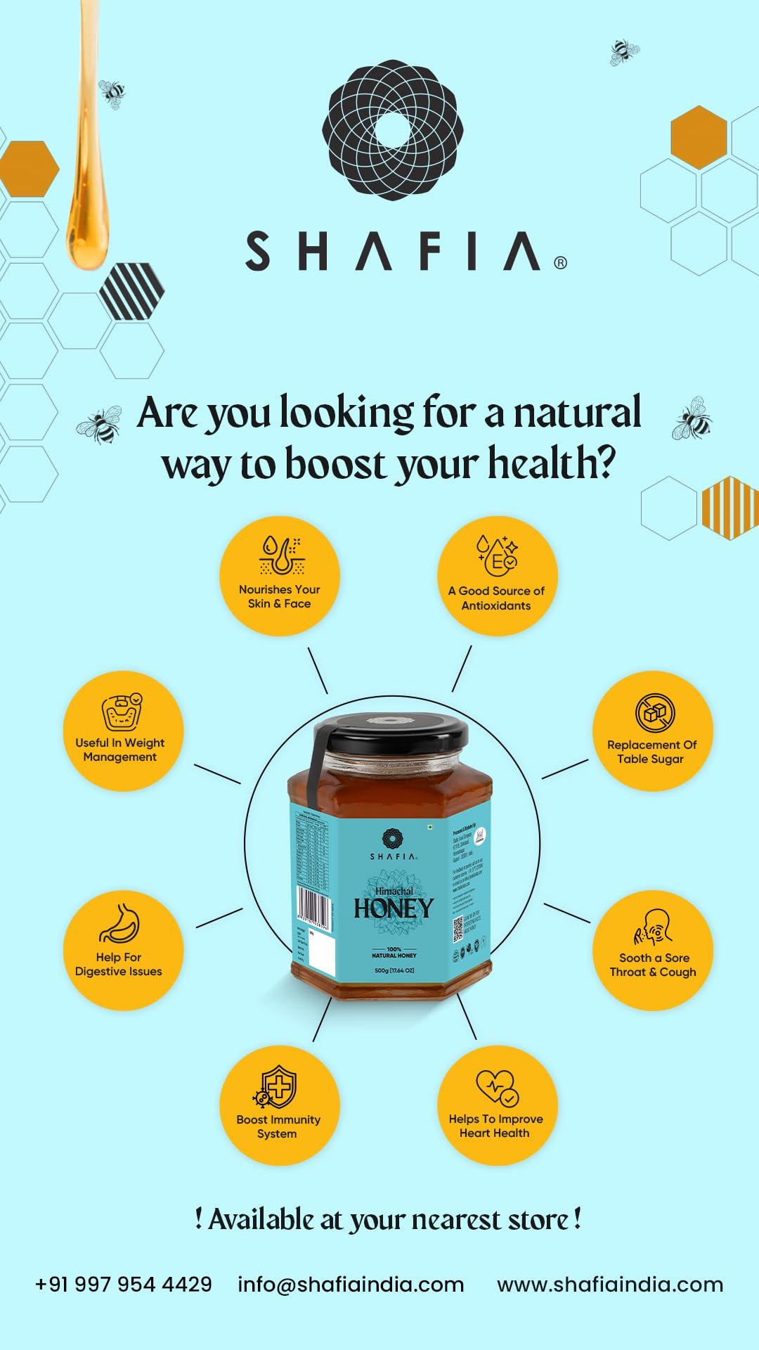 SHAFIA Shafia Himachal Multiflora Honey : 100% Pure & Natural, Unprocessed Honey, No Sugar Adulteration (500 Gram)