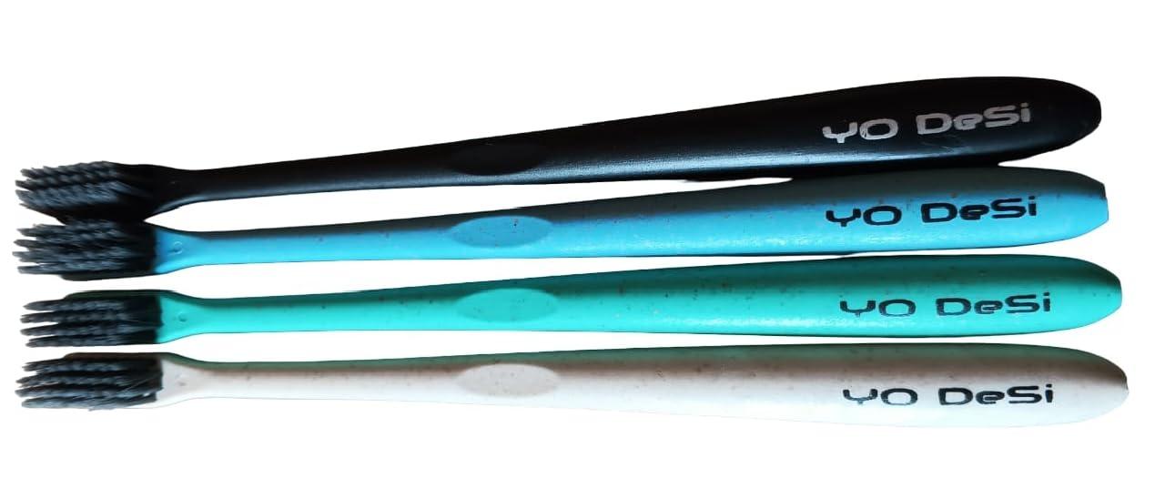 YO DeSi - your own desi YO Desi- Eco-Friendly Biodegradable Toothbrush, Charcoal activated Bamboo Bristles (4pcs, BWBG)