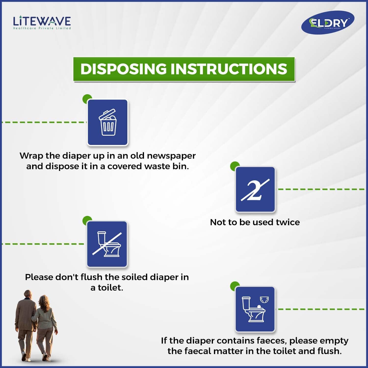 ELDRY Eldry Adult Diaper, Tape Style, Large (L) Size, 60 Count, Unisex, Waist Size (40-60 Inch | 102-152 cm), Super Absorbent Core, Wetness Indicator, Overnight Protection, Pack of 6