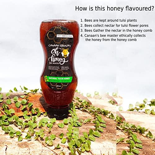 CANAAN GROUP’S oh honey Bee Healthy Canaan Group's Organic Oh Honey | 100% Honey Organic Natural Tulsi Honey | Squeeze Pack | No Added Sugar | 600g