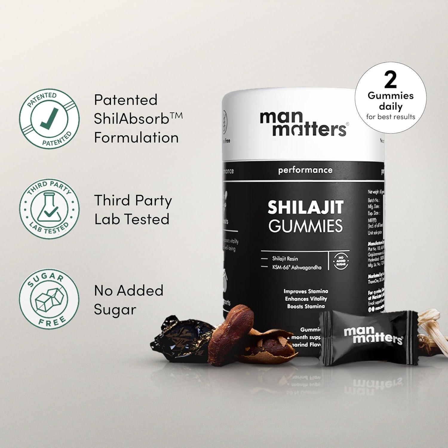 Man Matters Man Matters Pure Himalayan Shilajit/Shilajeet Gummies with 75% Fulvic Acid & KSM 66 Ashwagandha | Boosts Stamina, Strength & Improves Energy Levels | No Added Sugar | Pack of 30