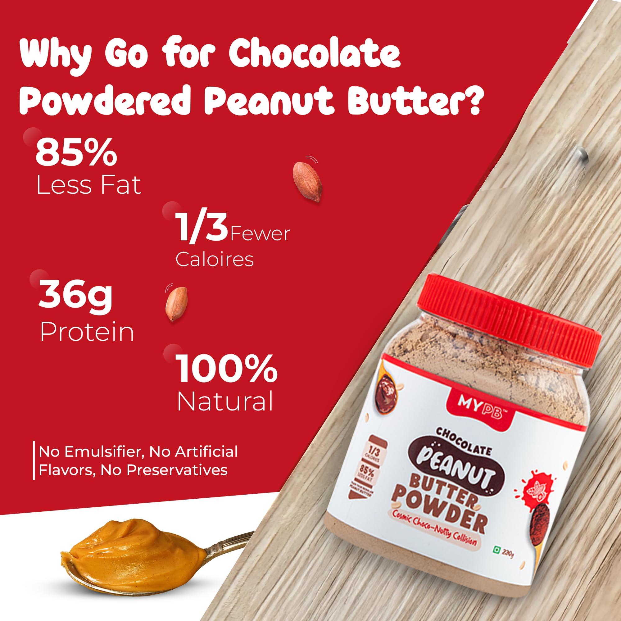 MYPB MYPB Chocolate Peanut Butter Powder High-Protein 54G|Double In Quantity With Water/Milk Mix, Preservative Oils-Free Soy-Free, Cholesterol-Free, For Spreads, Shakes, Baking|Gluten-Free, Vegan, 230Gm