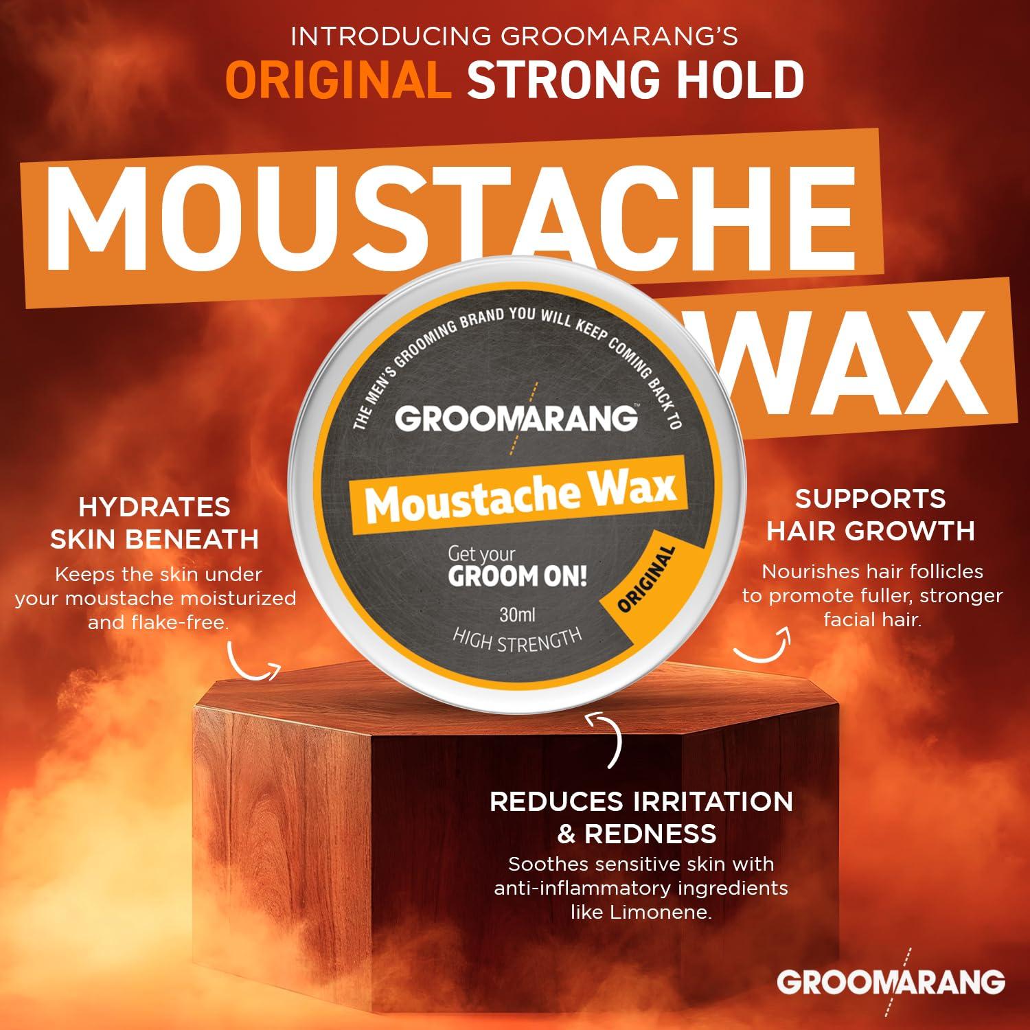 Groomarang Groomarang Moustache & Beard Wax Extra Strong Original 100% Natural Hair Care Organic & Vegan 30ml (medium)