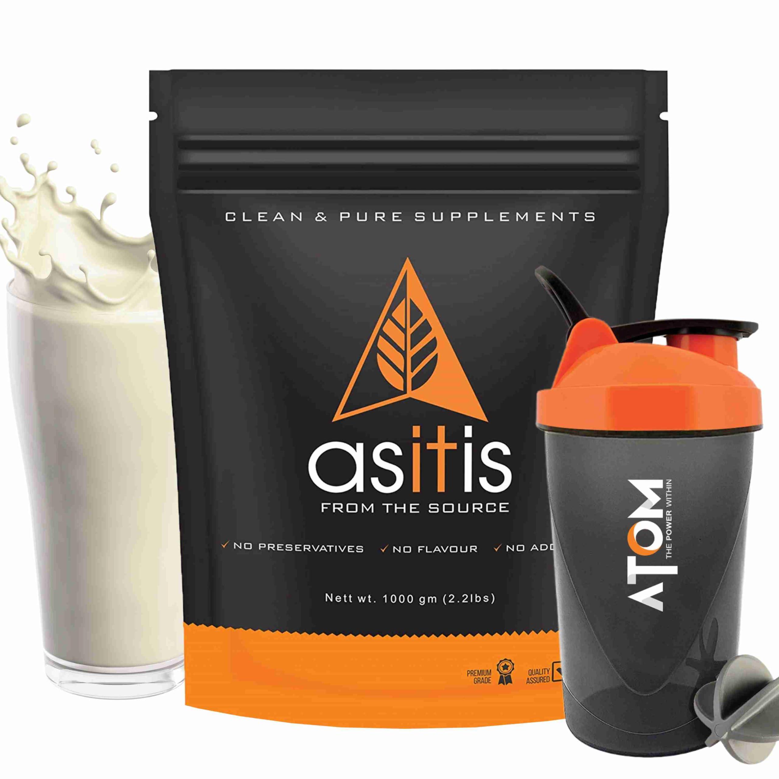Asitis Nutrition AS-IT-IS Nutrition Whey Protein Concentrate 80% Unflavoured, Labdoor Certified (Whey+Shaker) 1000 gm