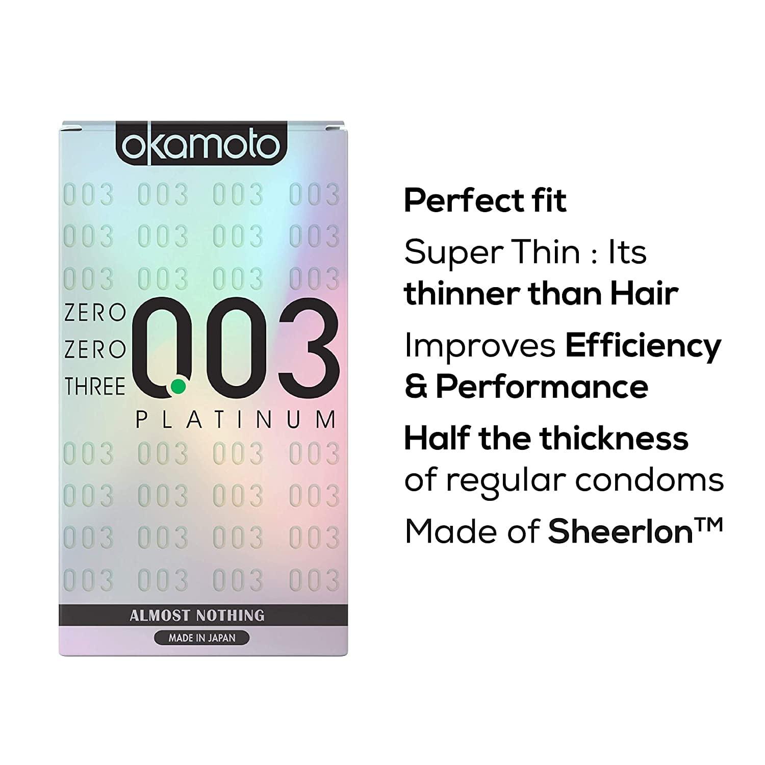OKAMOTO OKAMOTO Japan’s Best 003 Platinum Condoms | Thinnest Premium Condoms for Men - Made In Japan | 0.03 mm thin (2 x 10s)
