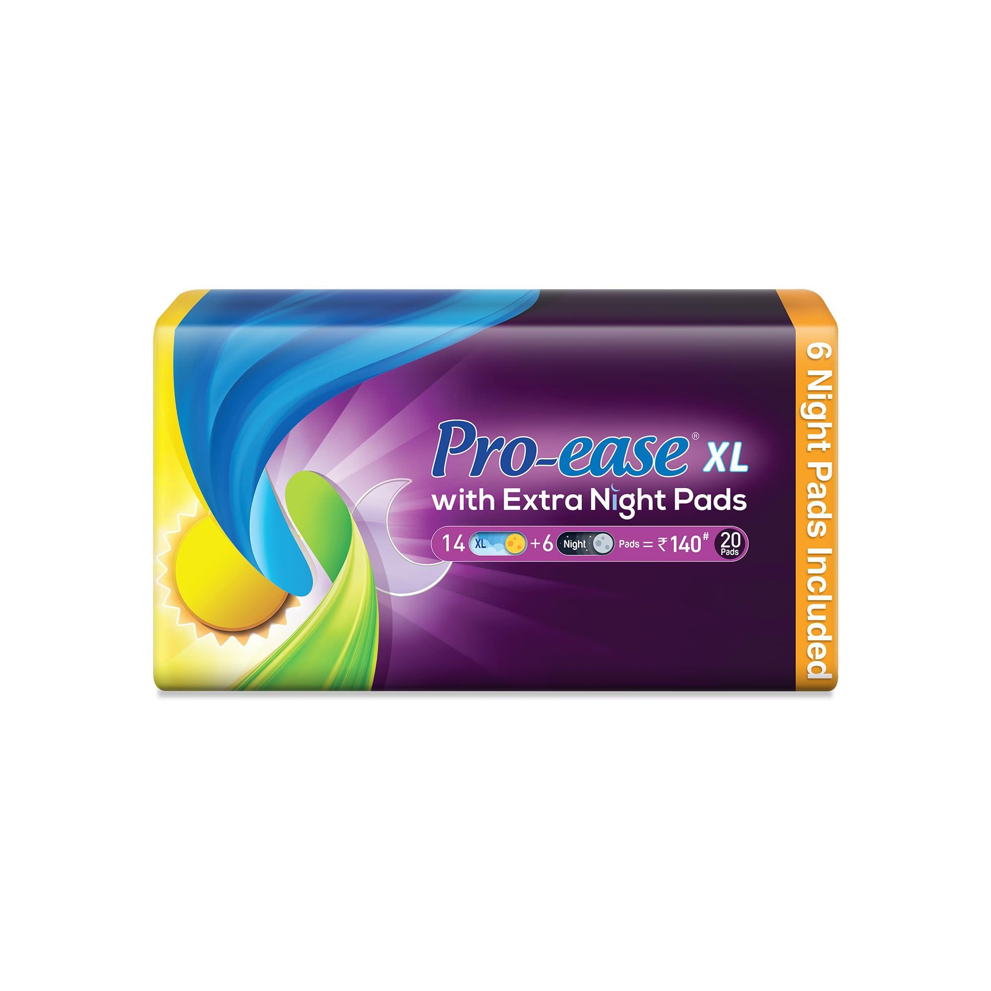 Pro Ease Pro-Ease Day & Night Sanitary Pads Combo Pack | Pack of 20 Pads | Sanitary Pads for Women| 2X Absorption* | Bigger Pads | Better Protection at Night | Secure Sticking Pads