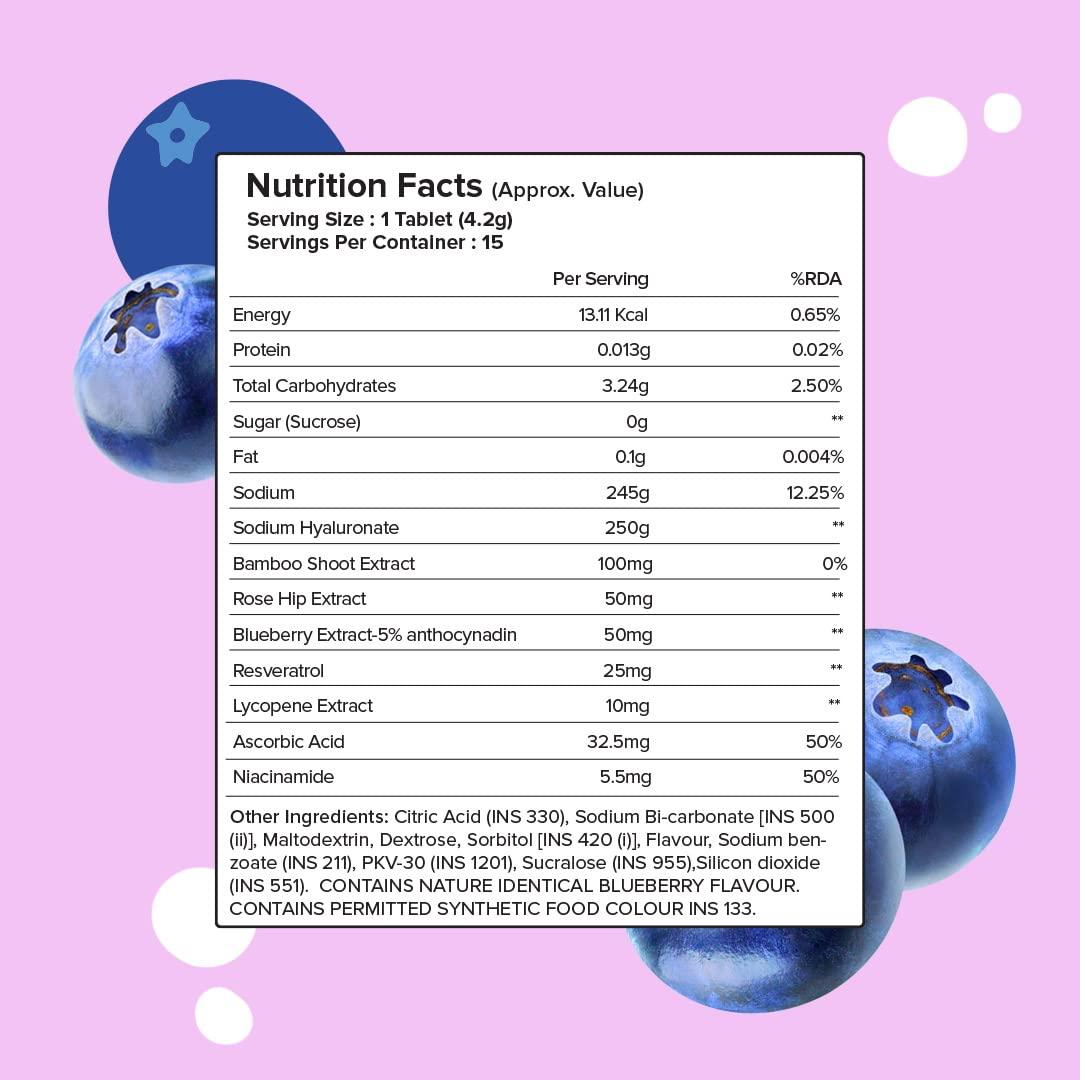 The Plant Fix Plix PLIX - THE PLANT FIX Hyaluronic Acid 15 Effervescent Tablets For Radiant Skin|Blueberry Flavor Pack Of 1|Superfoods Enriched|Supports Skin Hydration|Helps To Reduce Fine Lines|Vegan, 90 grams