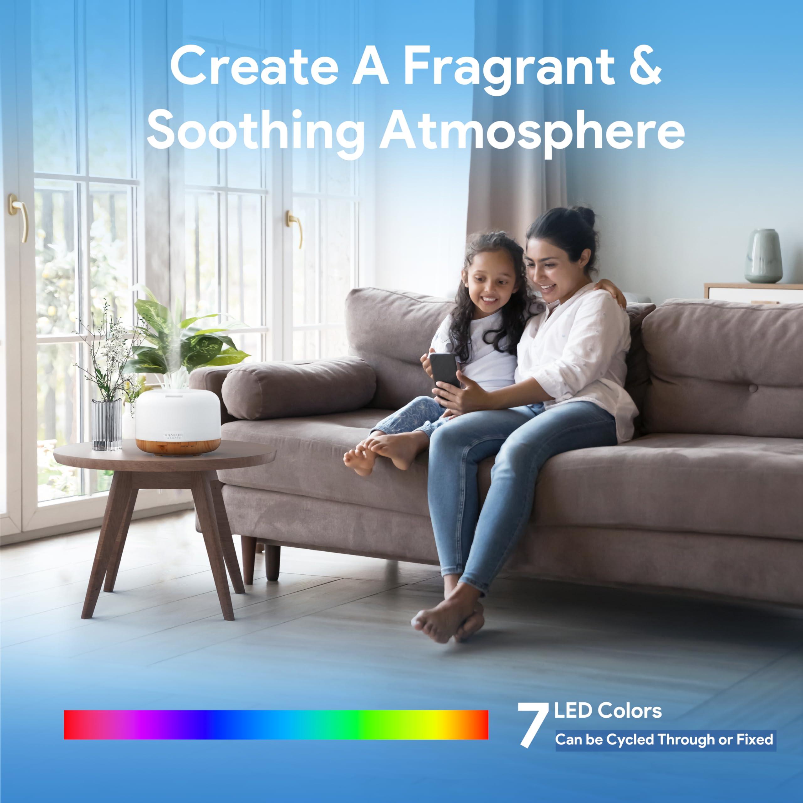 ASAKUKI ASAKUKI 500ml Premium, Essential Oil Diffuser, 5 in 1 Ultrasonic Aromatherapy Fragrant Oil Humidifier Vaporizer, Timer and Auto-Off Safety Switch-Brown,Plastic