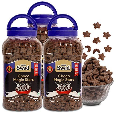 Swad Swad Choco Magic Stars Breakfast Cereal (Children Cereal Wholegrain Chocolate Choco Moons and Stars Snack) 3 Jars, 975 g