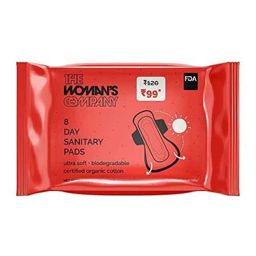 THE WOMAN'S COMPANY The Woman's Company Day Sanitary Pads for Women Value Pack of 16 | Organic Cotton Napkins Antibacterial, Biodegradable & Rash-Proof Pad for Regular Flow