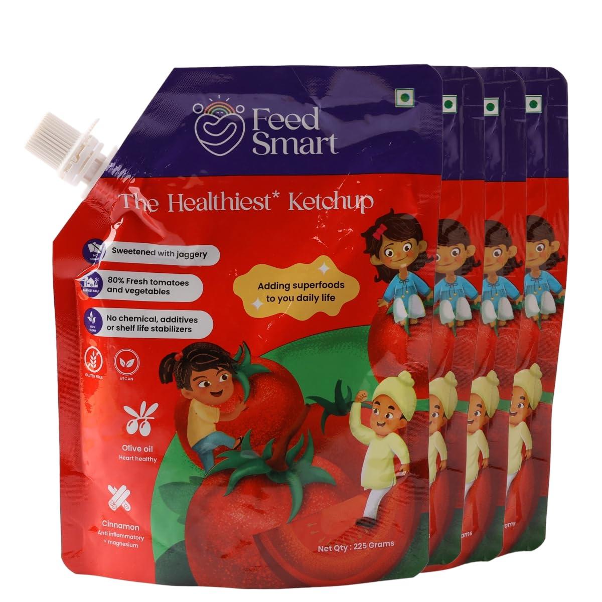 FeedSmart FeedSmart Feed Smart The Healthiest Ketchup- Made With 80% Farm Fresh Tomatoes And Vegetables| 100% Clean & Natural | No Sugar | No Preservatives | 225 Gm | Pack Of 4