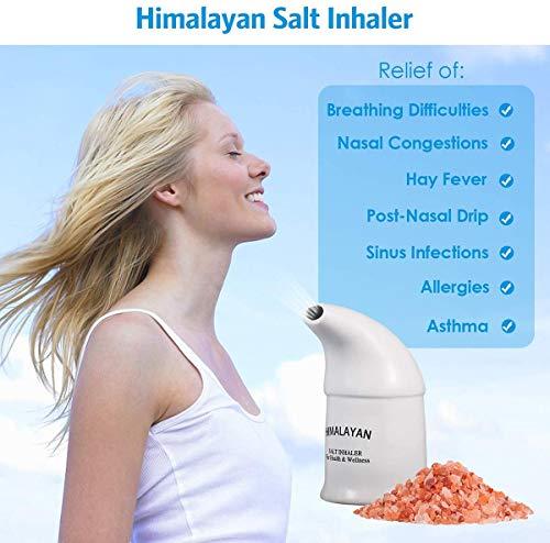 Green Home Himalayan Salt Inhaler & 180g Pink Salt, Crystal Salt, Refillable Salt Inhaler- All-Natural Respiratory Aid, Salt Therapy Pocket Inhaler for Health and Wellness-White