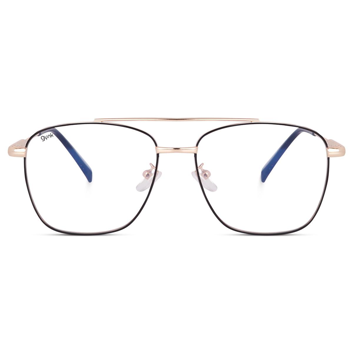 GYNK GYNK Premium Retro Square Shaped Anti Glare Blucut Computer Eyeglasses For Men and Women | 100% UV Protection | Blue Light Filtering Glasses For Computer and Mobile Use (Gold Black)