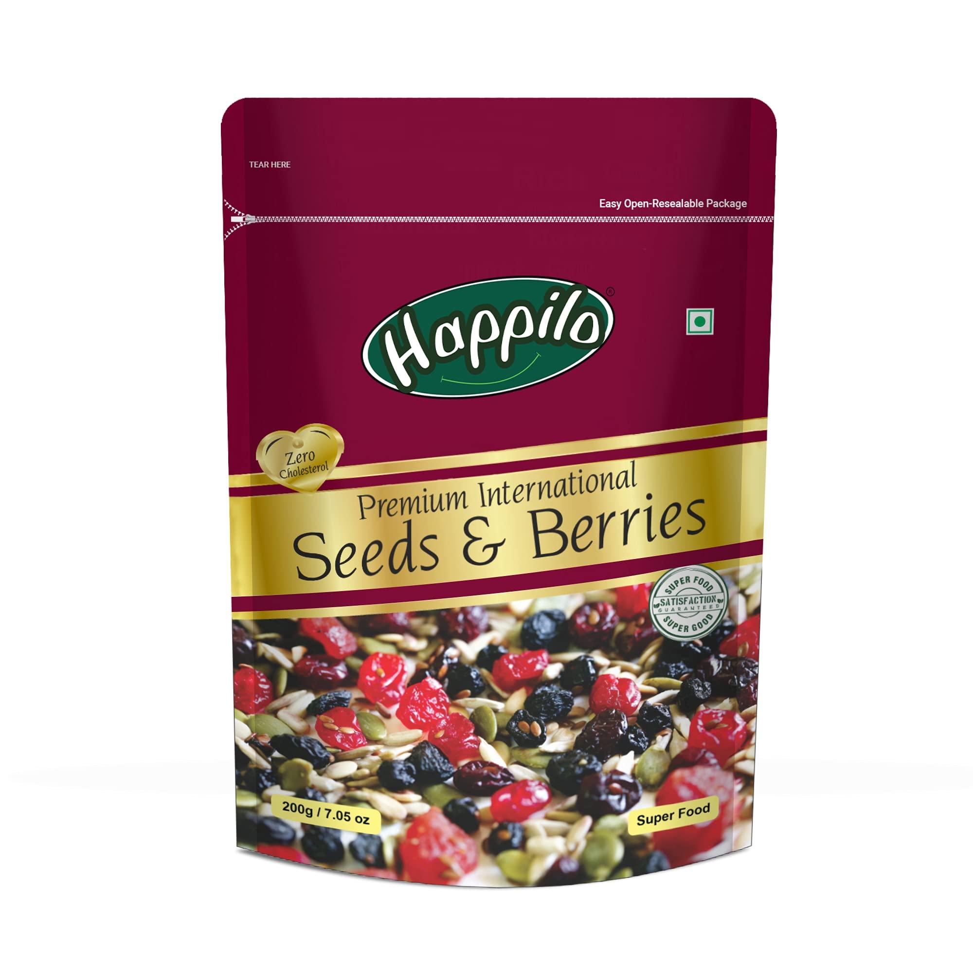 Happilo HappiloPremium International Dried Nuts and Berries, 200g & Premium International Whole Seeds & Berries Pouch, 200 g