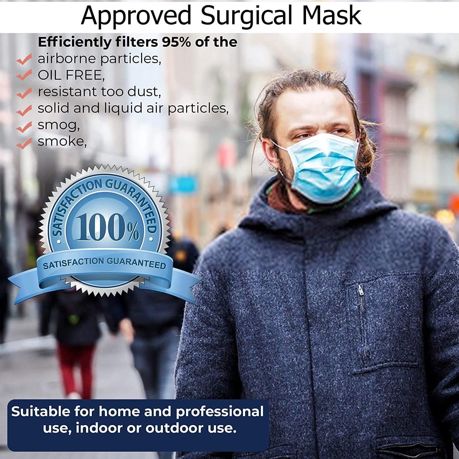 NightCare 3 Ply Disposable Face Mask Universal Breathable & Comfortable Non Surgical Safety Mask with Earloop & Nose Pin (100 Pcs)