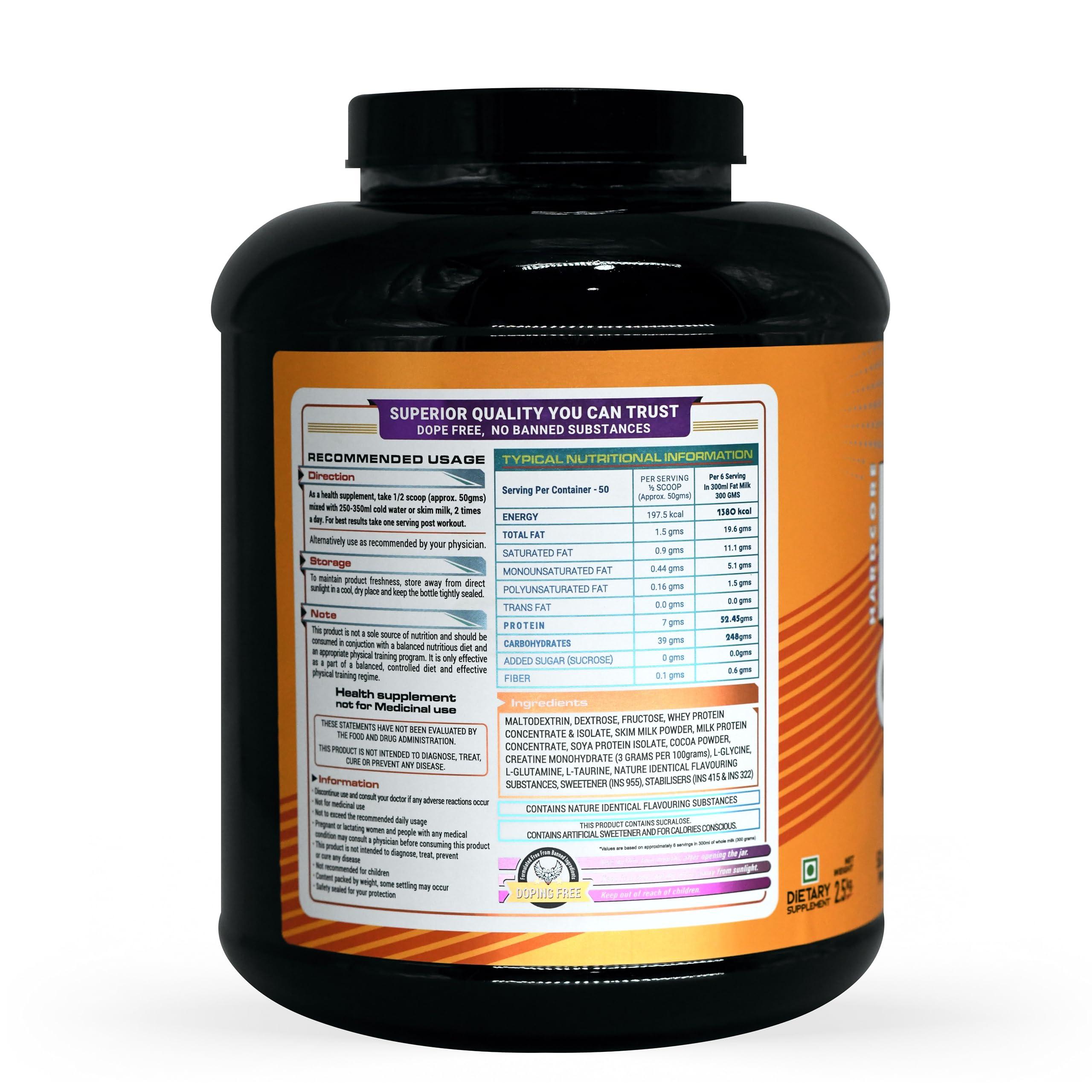 MUSCLE FOR REAL MFR Huge Mass Gainer2.5 KG/5.5LBS Chocolate Flavor (25 serving) High-Calorie Protein Powder for Muscle Growth & Recovery Weight Gain Formula