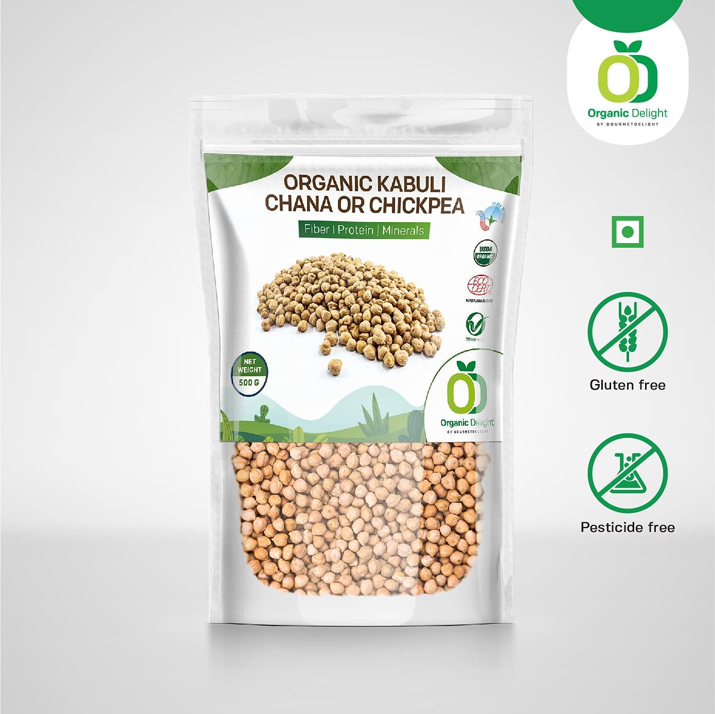 Organic Delight Organic Delight Kabuli Chana/Chickpea (1kg) 100% Natural -USDA Certified - White Chana/Chole Chana - Rich Fiber, High Protein (1 kg)