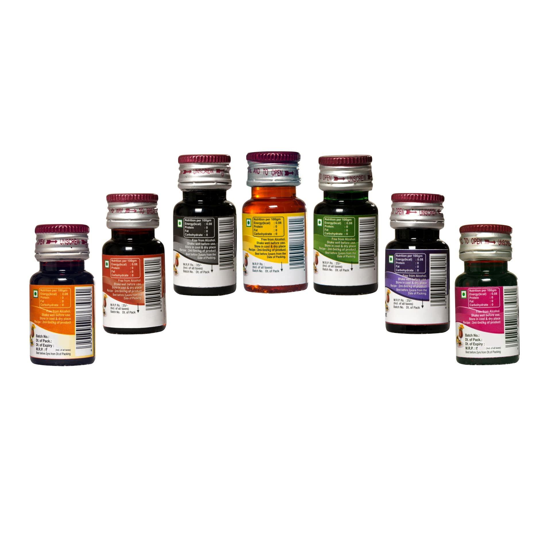 Papilon Food Flavours & Colours Papilon Pack of 7 Liquid Food Colours 20ml each.