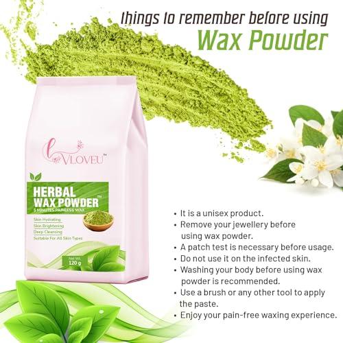 VLOVEU VLOVEU - Herbal Wax Powder for Hair Removal - 120g | 5 Minutes Painless Facial Hair Removal Powder for Women | Natural Face Hair Remover, Bikini, Legs, And Underarms Wax Powder - Pack of 1