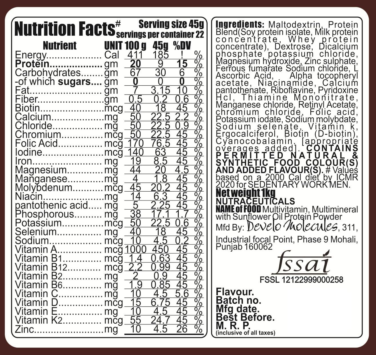 DEVELO Develo Mass Gainer 1kg Original xxl Gold Gym Supplement with WHEY SOY & MILK Protein, Powder for Lean Muscle gain in Men Mixed Fruit Flavor 1Kg