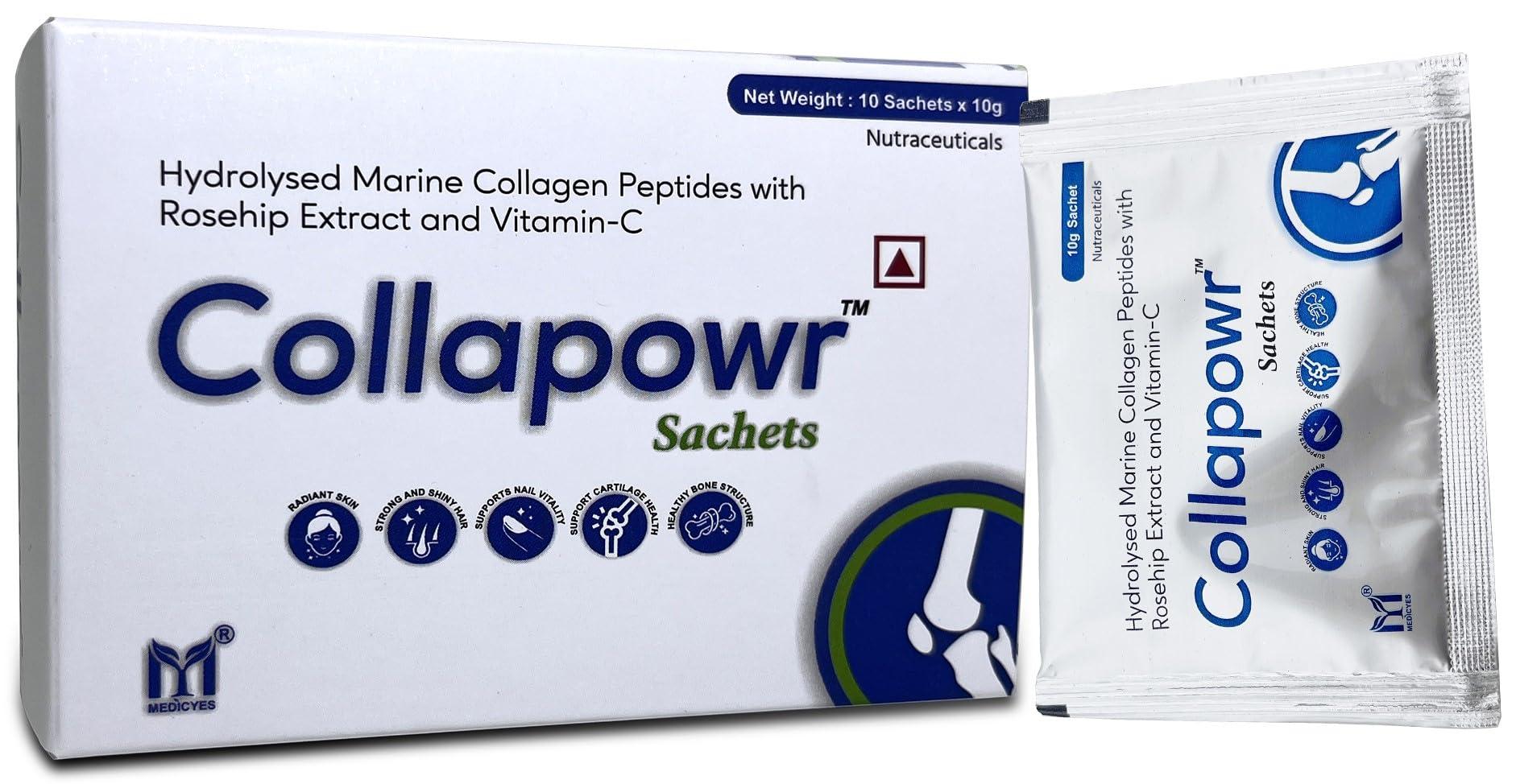 Medicyes Collapowr Marine Collagen peptides, Rosehip And Vitamin-C Sachet(Orange Flavour) (10 x 10 g)