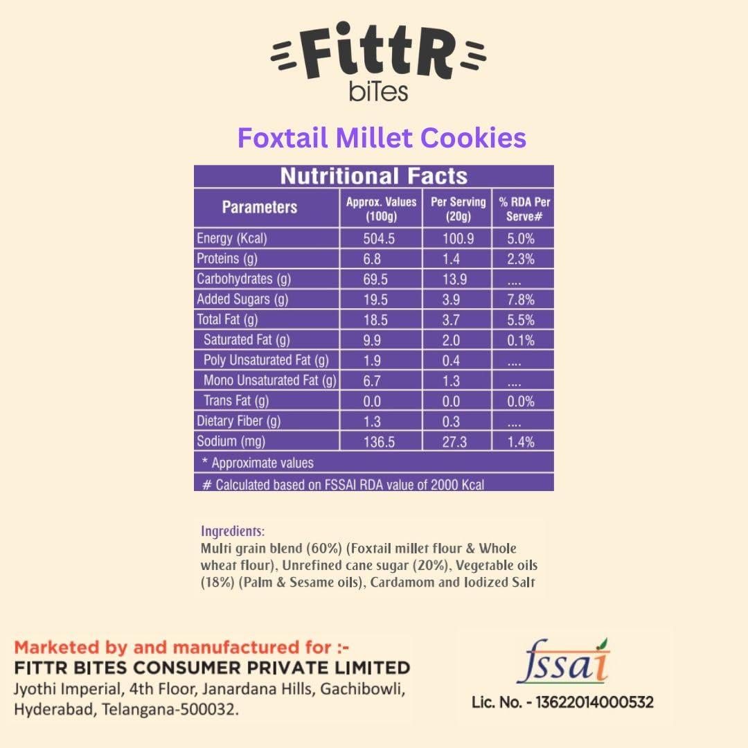 FittR bites FittR Bites Foxtail Millet Cookies | 100% natural and healthy snack | No maida biscuits | Pack of 4, 100 Gms each Pack