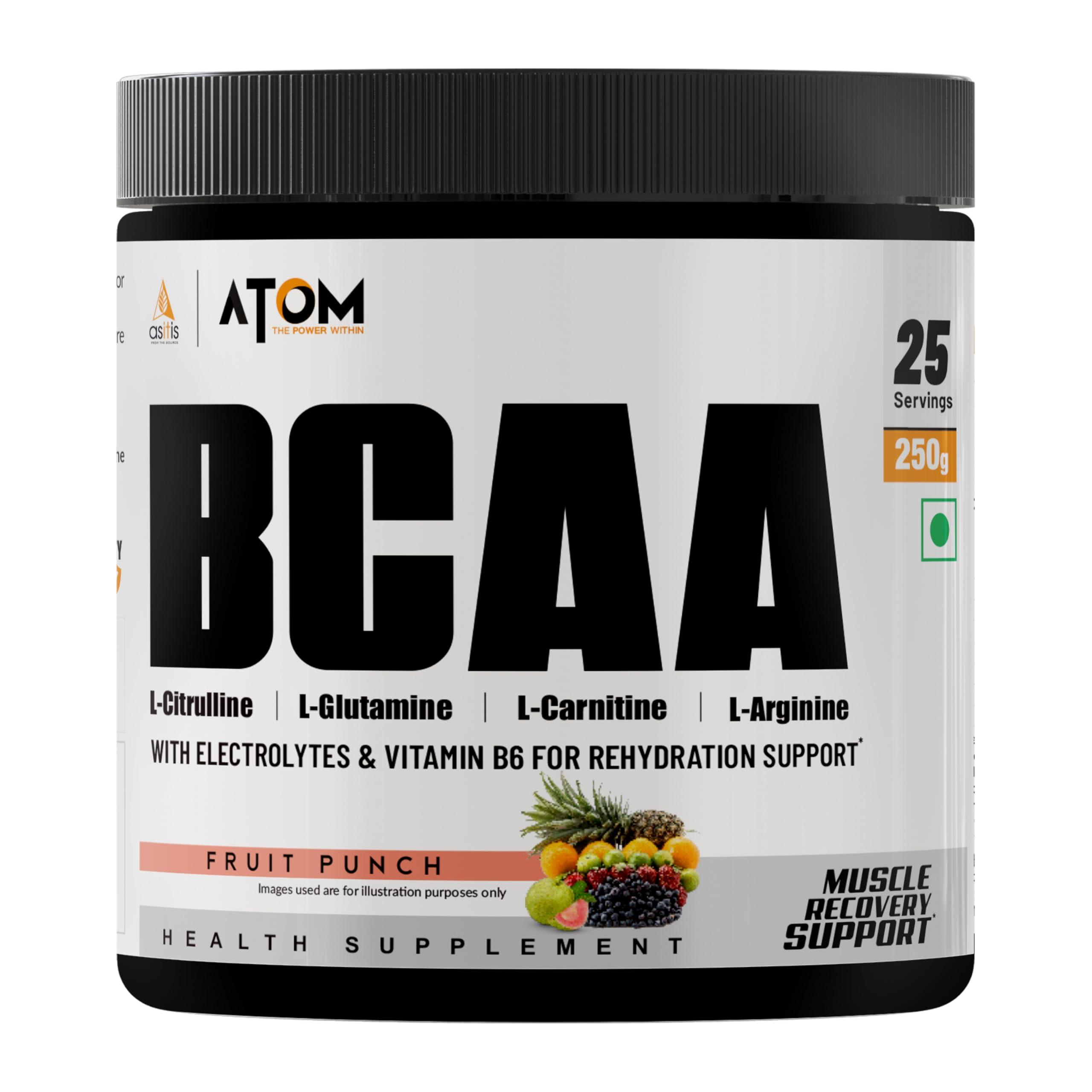 Asitis Nutrition Asitis Nutrition Atom Bcaa 250Gm With L-Arginine, L-Carnitine, L-Citrulline For Energy Burst & Athletic Performance | Fruit Punch Flavor Powder