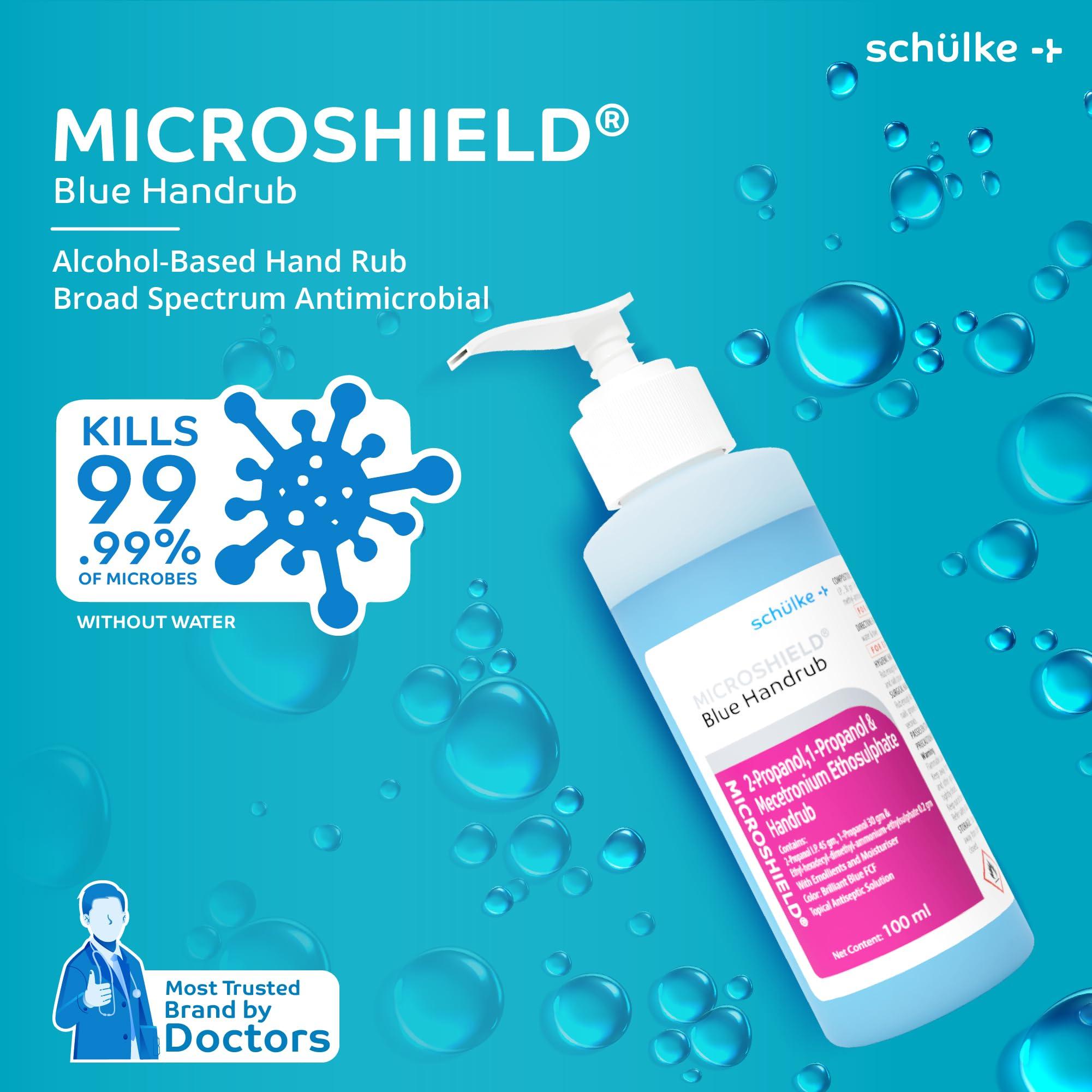 Microshield Microshield Blue Handrub 100ml - Trusted by Doctors, 99.99% Effective against Germs, Skin Friendly, Passes EN Standards