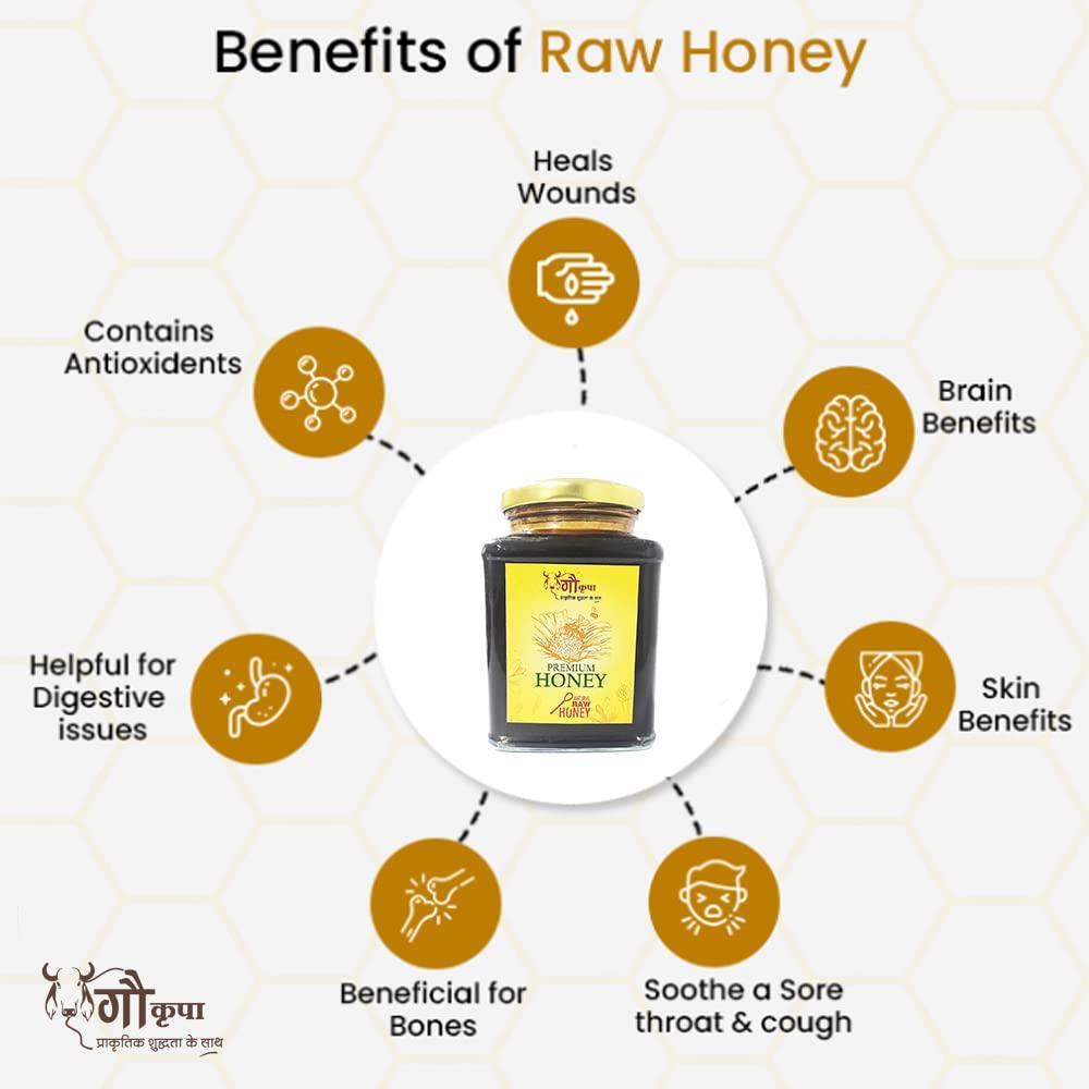 GauKrupa GauKrupa Forest Honey Shahad | Natural and Original Honey | 100% Pure Raw and Unprocessed Honey Sahad Good for Skin & Health, No Added Artificial Flavor & Sugars or Colours | Bottle (500 Gram)