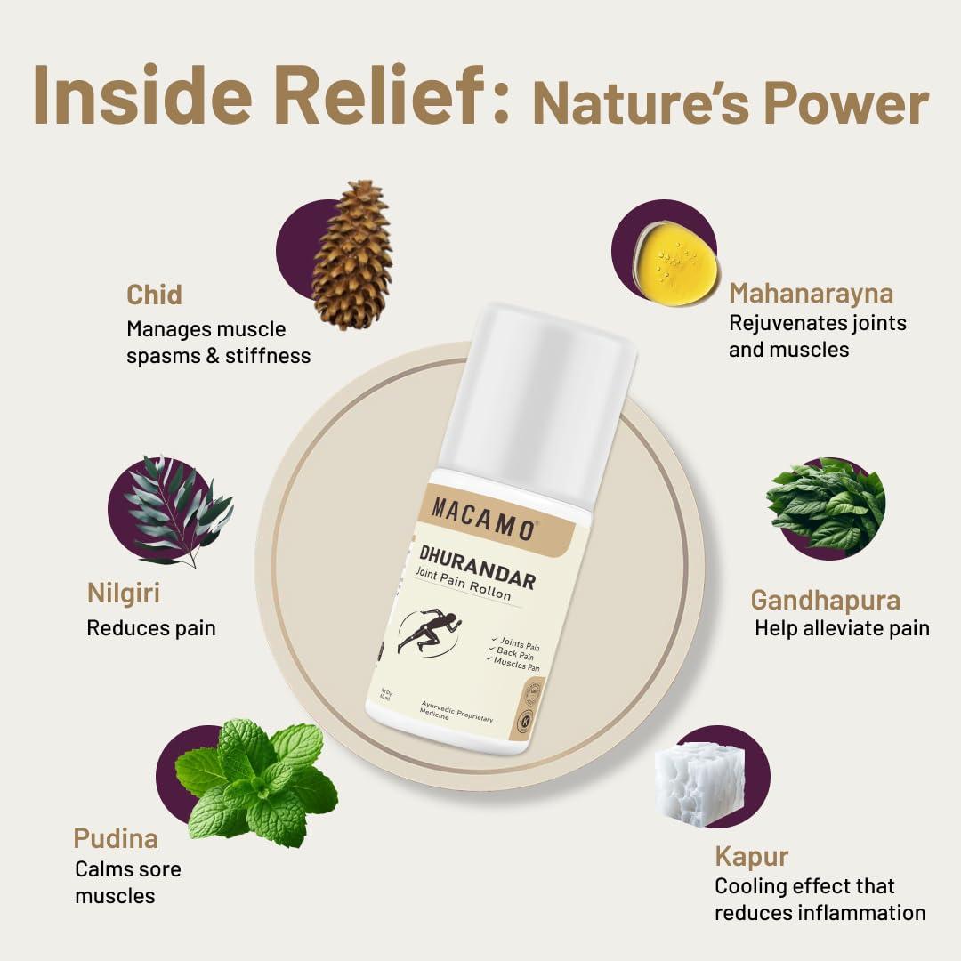 MACAMO MACAMO Ayurvedic Instant Knee Pain Relief Roll On for Men and Women, Joints, Muscles, Body and Back Pain Relief Products, 60ml Pack