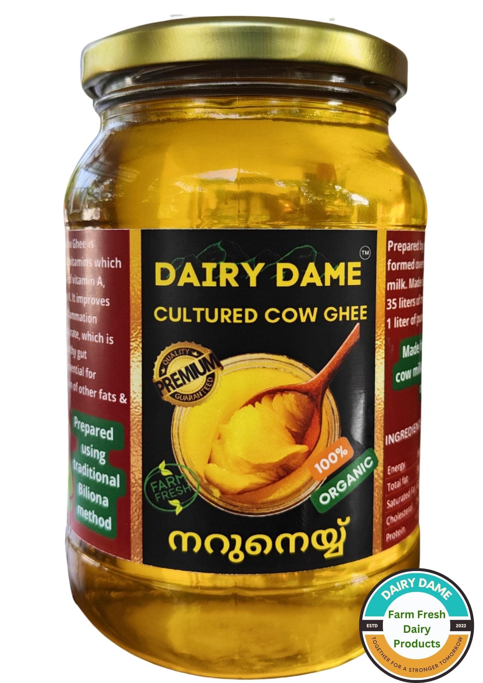 Dairy Dame Dairy Dame Traditional Cow Ghee | 500 ml | Lab tested for purity | Cultured From Curd | Farm Fresh | From 100% Pure Cow Milk | Curd-Churned Bilona Ghee | Glass Jar