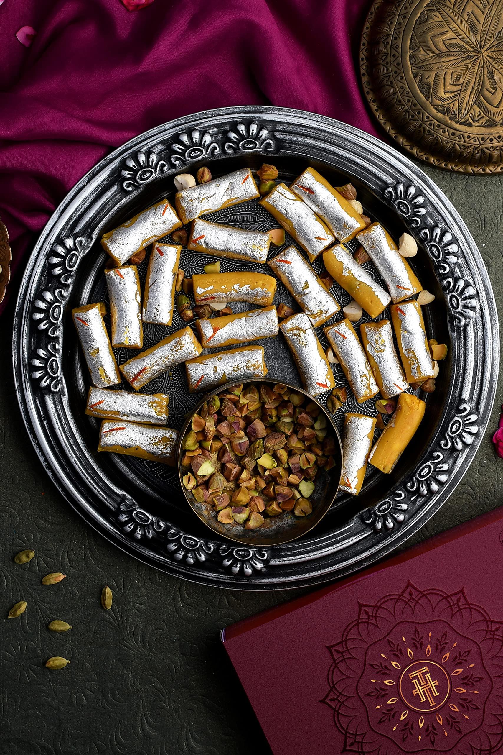 Hamam Dasta Rakhi with sweets for brother Kaju Kesar Rolls Anjeer Chakkar 500 Grams The House Of Treats Rakhi for brother combo Rakhi gift for brother with sweets Rakhi Combo Pack