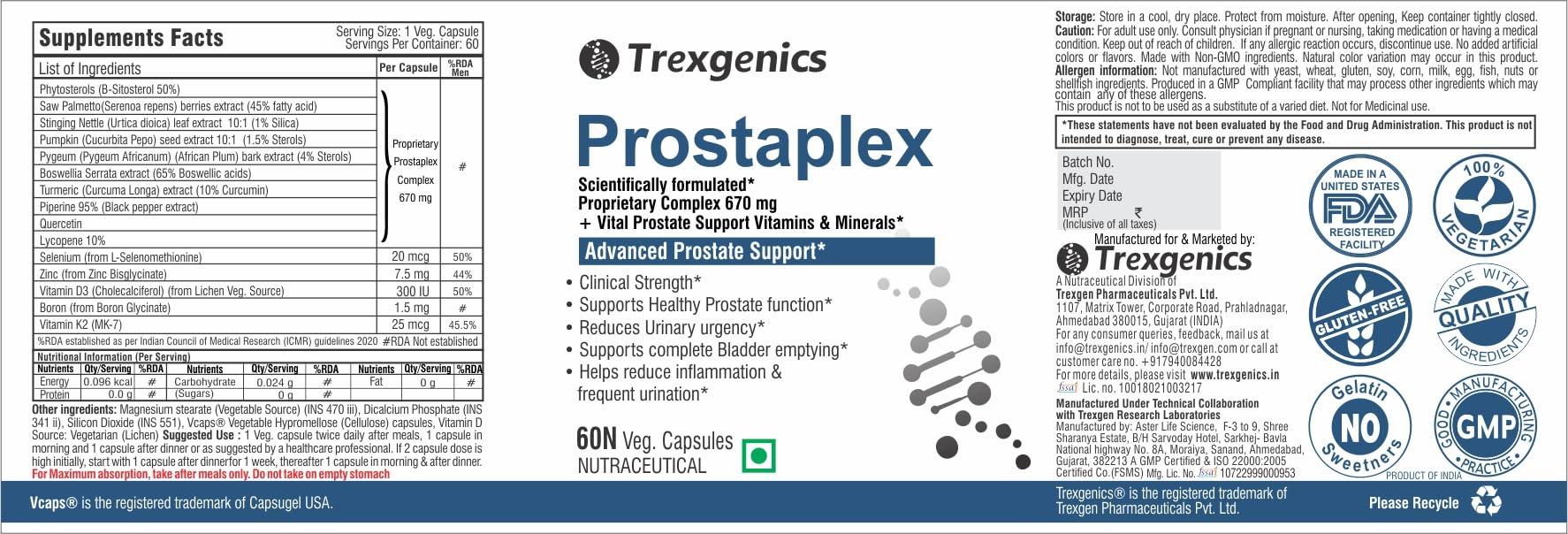 Trexgenics Trexgenics® PROSTAPLEX Advanced Prostate Health function support formula (60 Vcaps) (1)