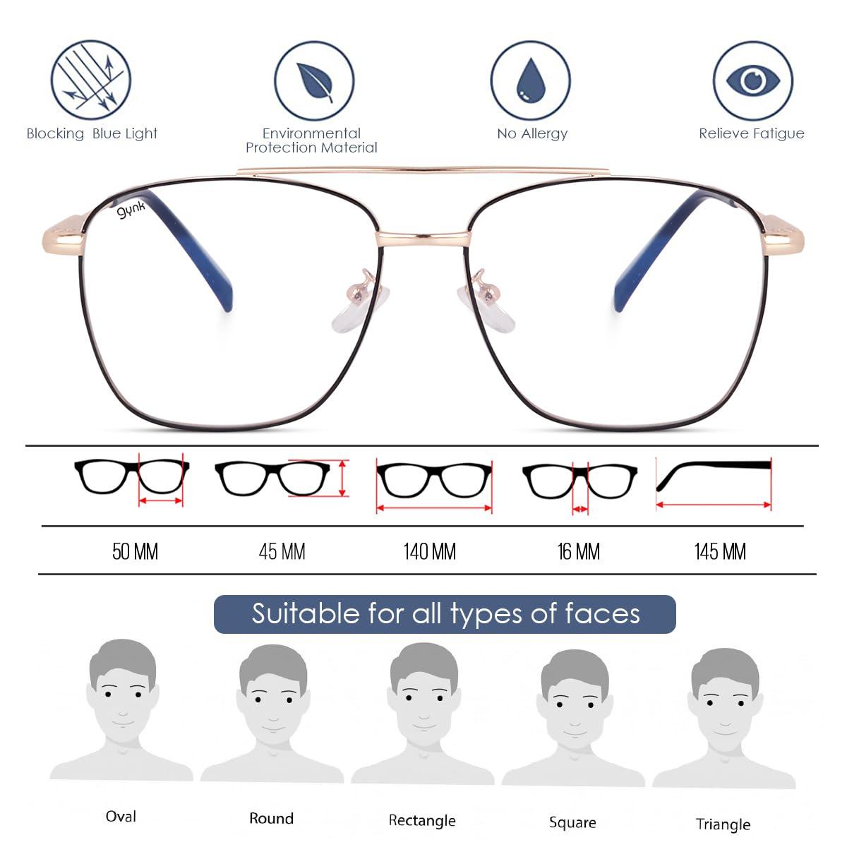 GYNK GYNK Premium Retro Square Shaped Anti Glare Blucut Computer Eyeglasses For Men and Women | 100% UV Protection | Blue Light Filtering Glasses For Computer and Mobile Use (Gold Black)
