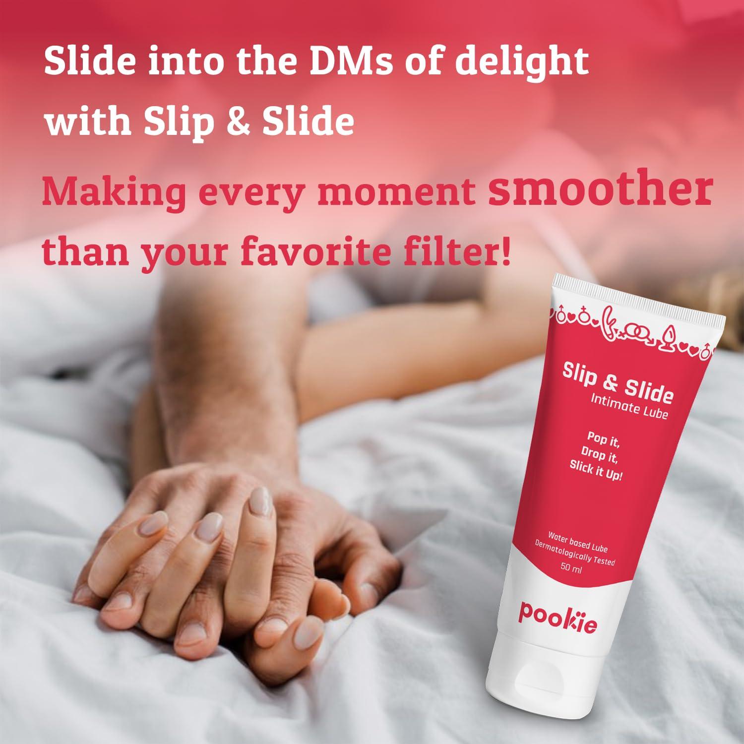 pookie Pookie Slip & Slide Lube - Long-Lasting & Non-Sticky Lubricant, Water-Based Intimate Gel for Men & Women with Natural Ingredients, Compatible with Condoms, Dermatologically Tested, 50ml