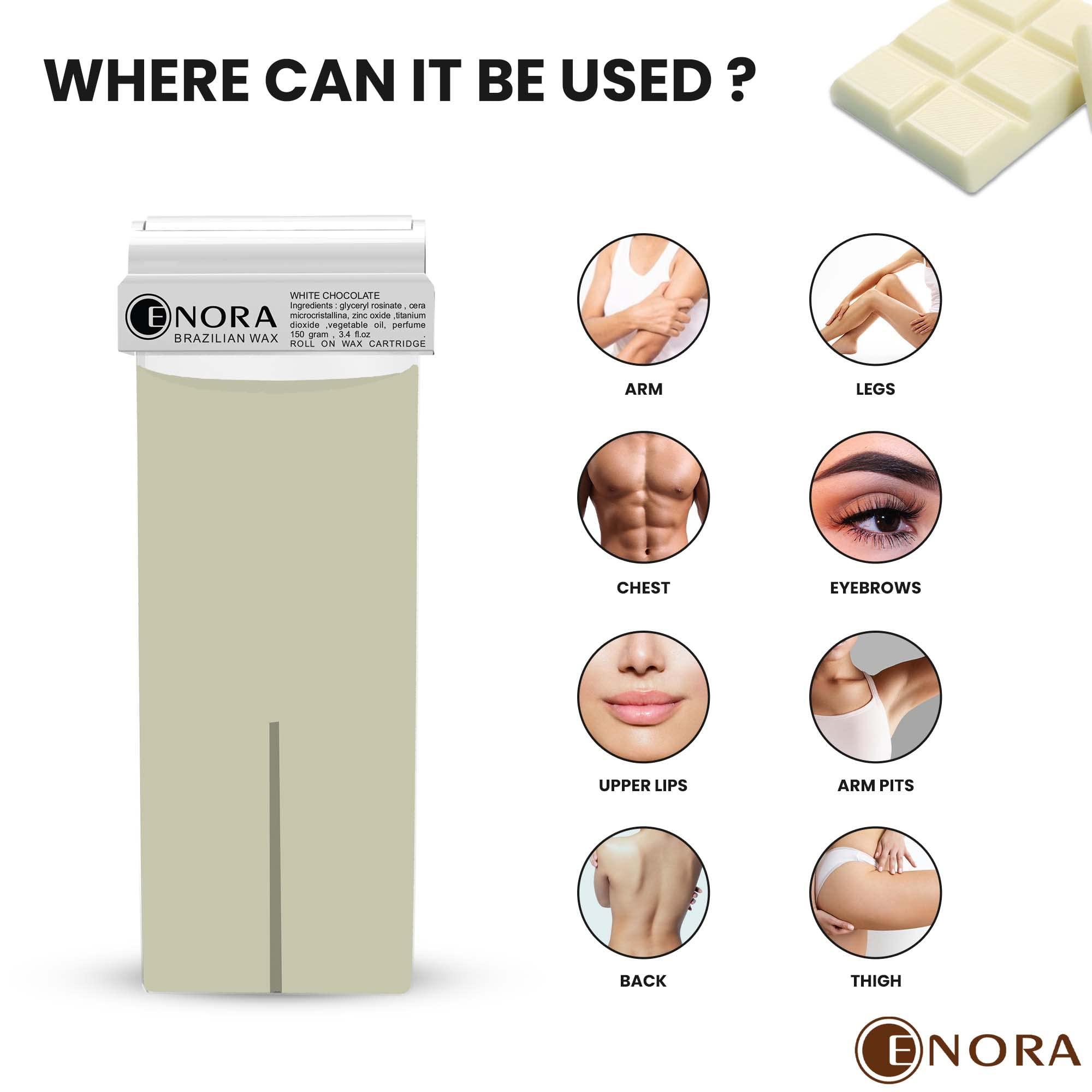 ENORA ENORA Roll On Wax, Hair Removal Soft Wax Cartridge, Depilatory Wax Roller Refill For Legs And Arms, Home Self Waxing And Saloon (150 G (Pack Of 2), White Chocolate), Women