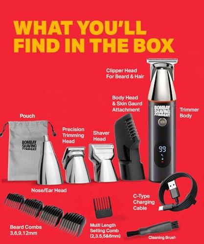 Bombay Shaving Company Bombay Shaving Company 11 in1 Multi Grooming Kit | All in One Full Body Trimmer for Men | 120 Min Charge time, 90 Min Runtime, Charging Indicator | IPX6 Water Proof | Nose, Ear, Beard, Body, Hair Trimmer Men