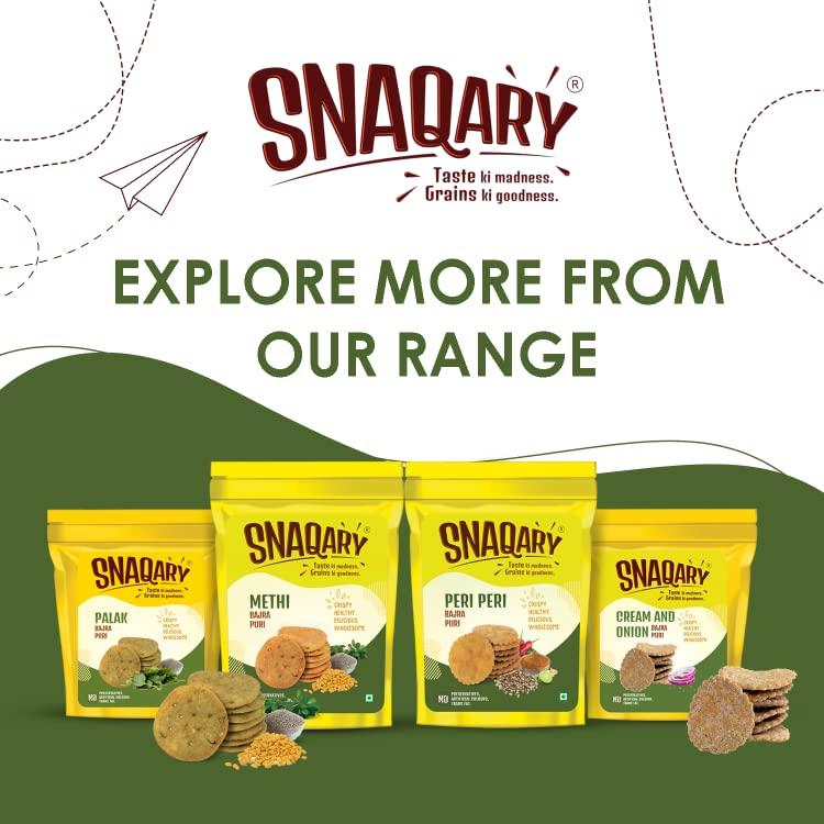 Snaqary Snaqary Multigrain Bajra Mathri Combo - Methi, Peri-Peri, Palak, Cream & Onion Flavors | Ready-to-Eat Crispy Namkeen Tea Snacks (4-Pack, 120g Each) | Irresistible Snacking Delight